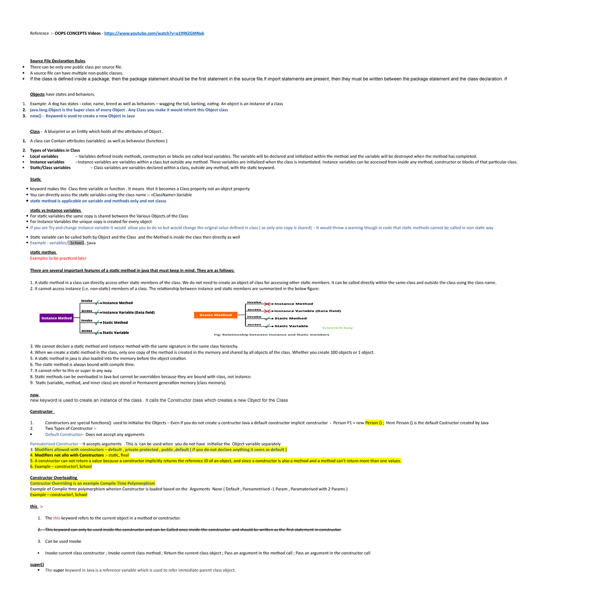 JAVA Notes - Reference :- OOPS CONCEPTS Videos - youtube/watch?v ...