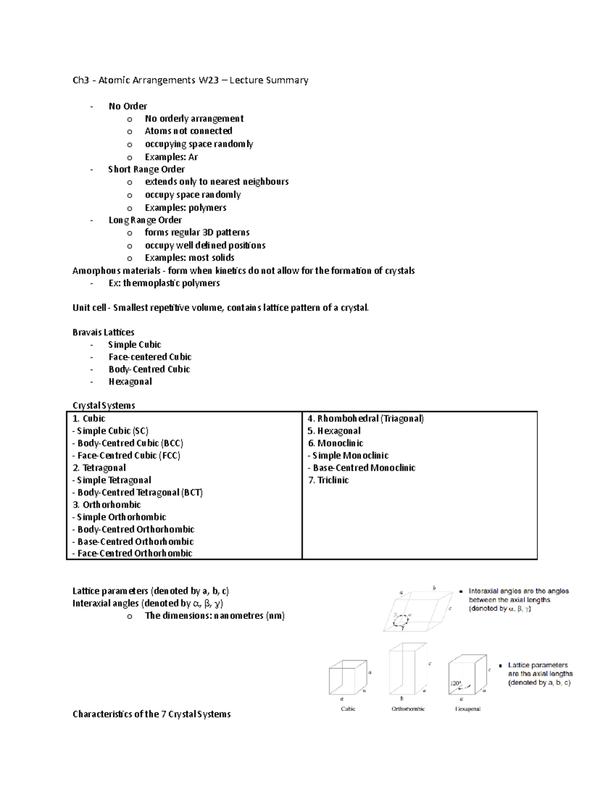 ENGG 2120 - W4-5 Lecture Notes - Ch3 - Atomic Arrangements W23 ...