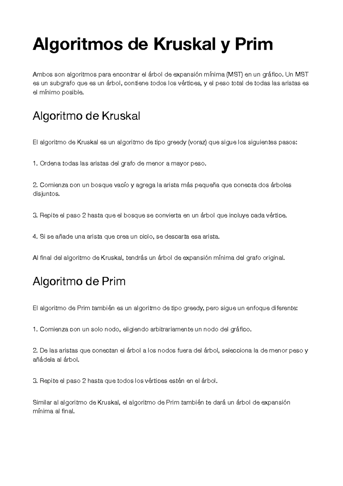 Kruskal y Prim - Algoritmos de Kruskal y Prim Ambos son algoritmos para ...