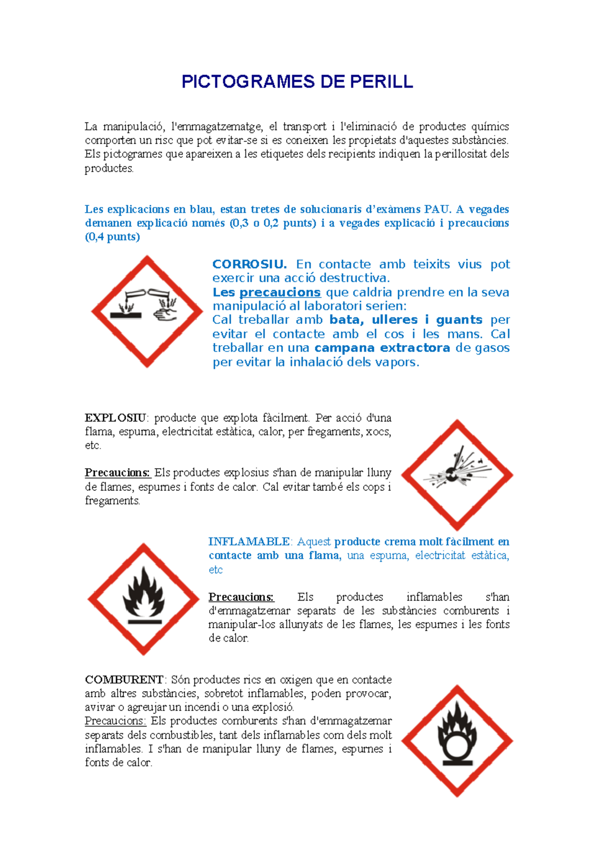 Pictogrames de perill. Explicació - PICTOGRAMES DE PERILL La ...