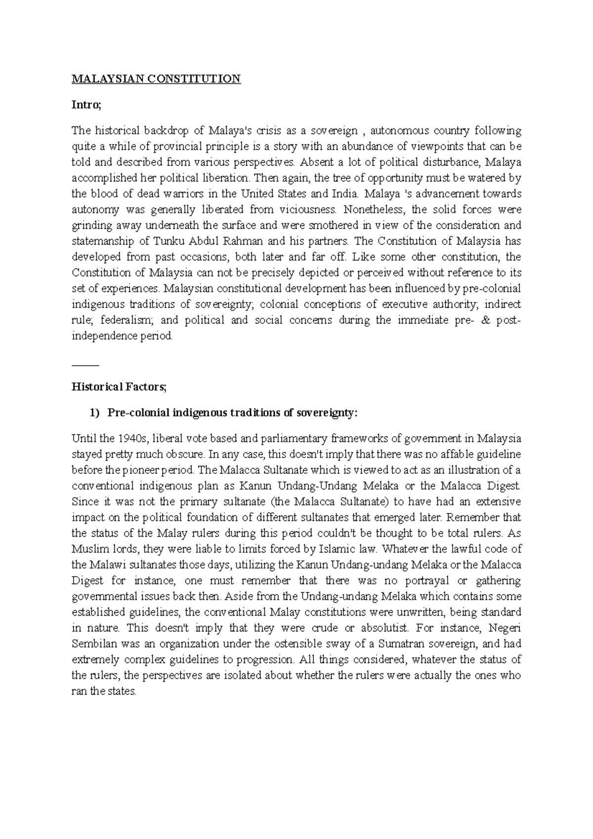 Chapter 2 Malaysian Constitution MALAYSIAN CONSTITUTION Intro; The