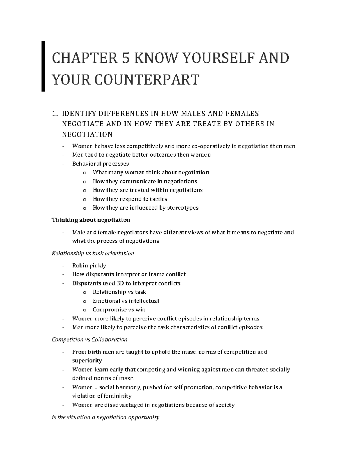 Chapter 5 KNOW Yourself AND YOUR Counterpart - CHAPTER 5 KNOW YOURSELF ...