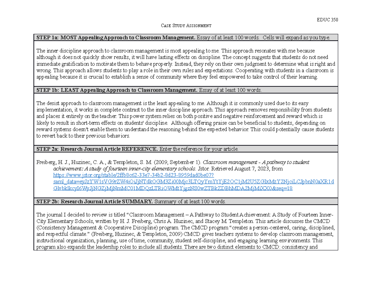 research article review assignment educ 350