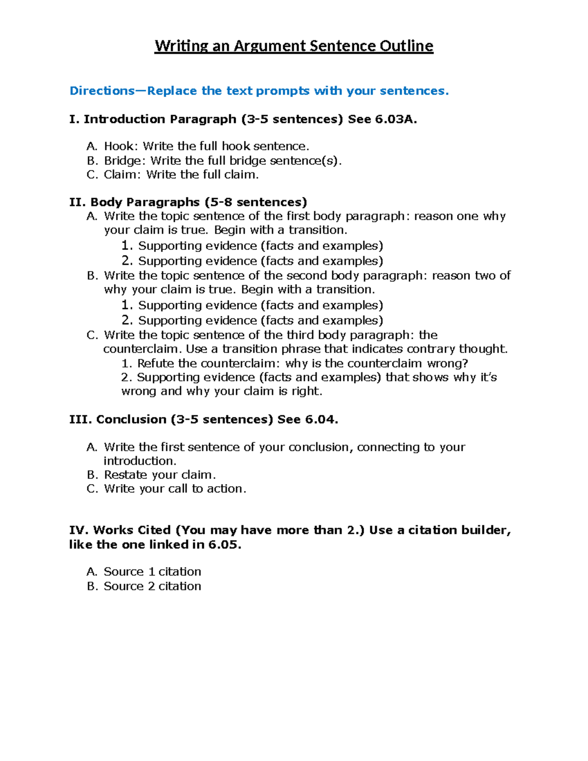 Argument+Sentence+Outline - Writing an Argument Sentence Outline ...