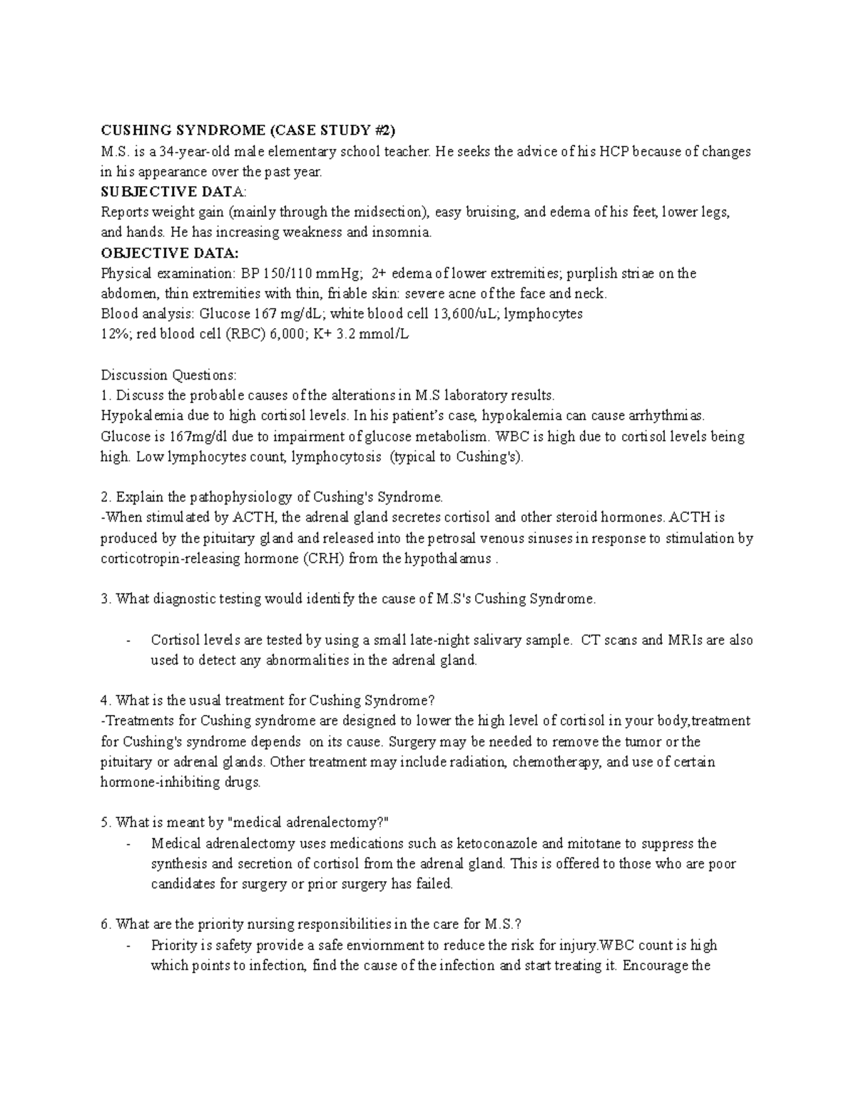 Cushings Case Study CUSHING SYNDROME (CASE STUDY 2) M. is a 34year