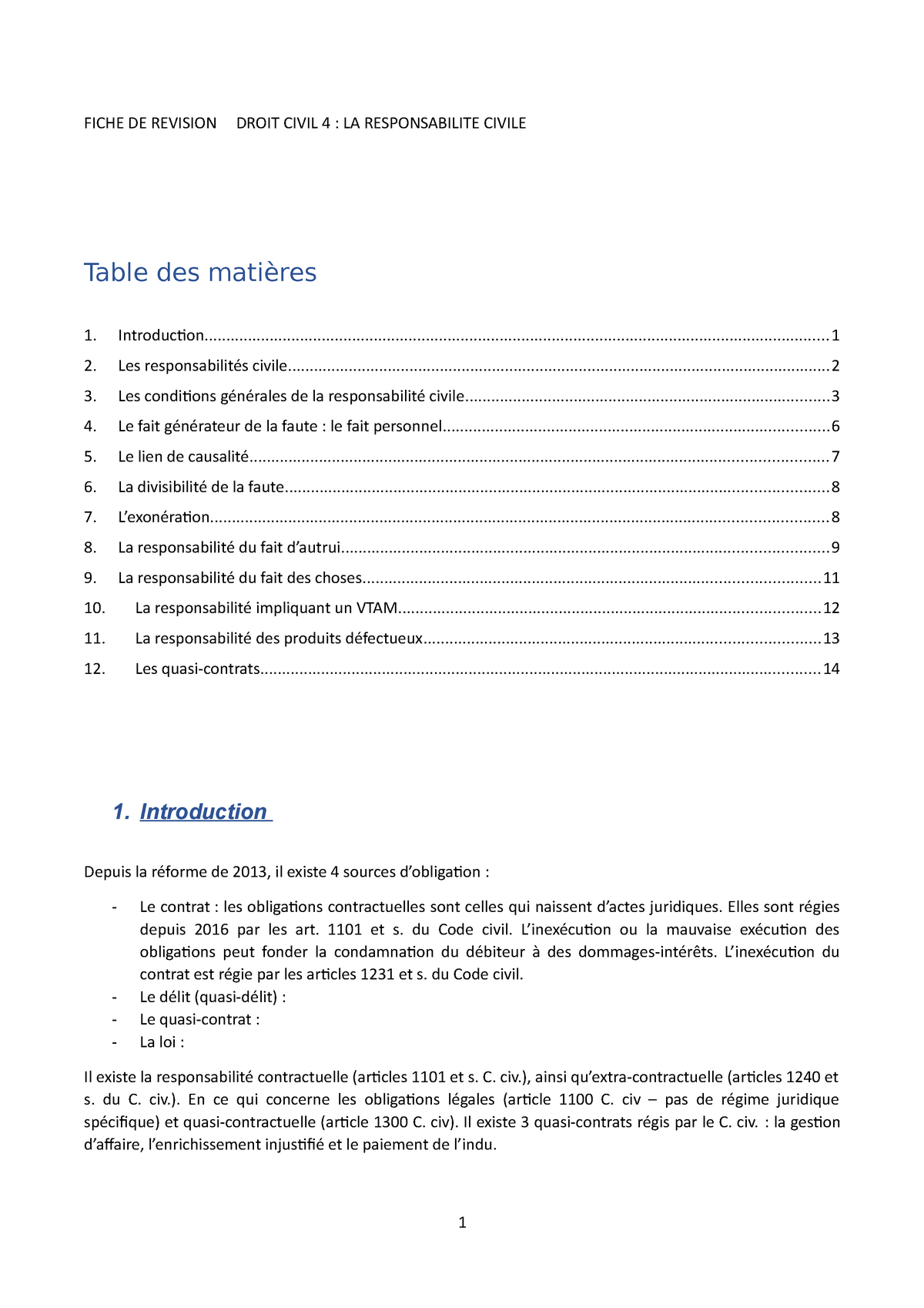 Révision Droit Civil 4 (responsabilité Civile) - FICHE DE REVISION ...