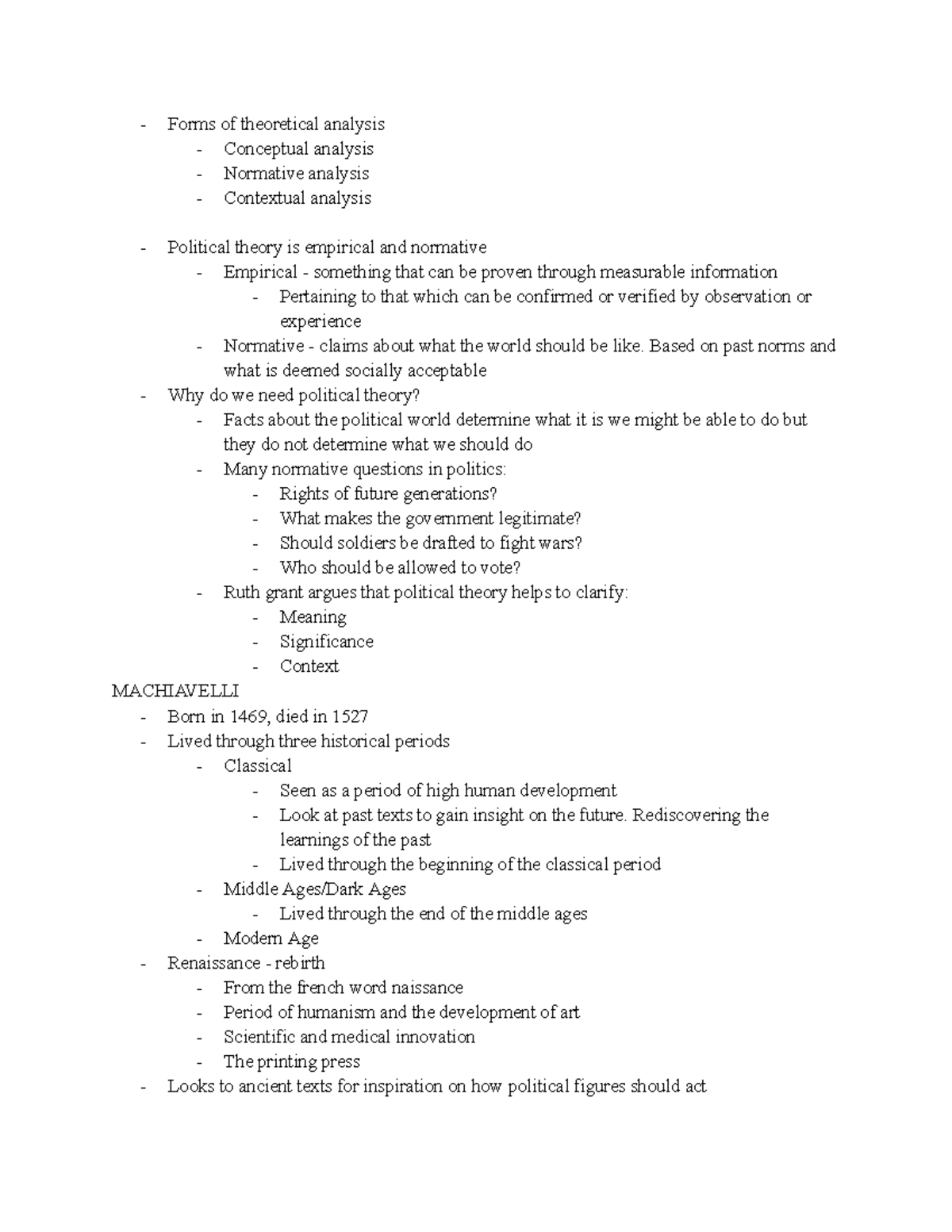 Political theory - machiavelli - Forms of theoretical analysis ...