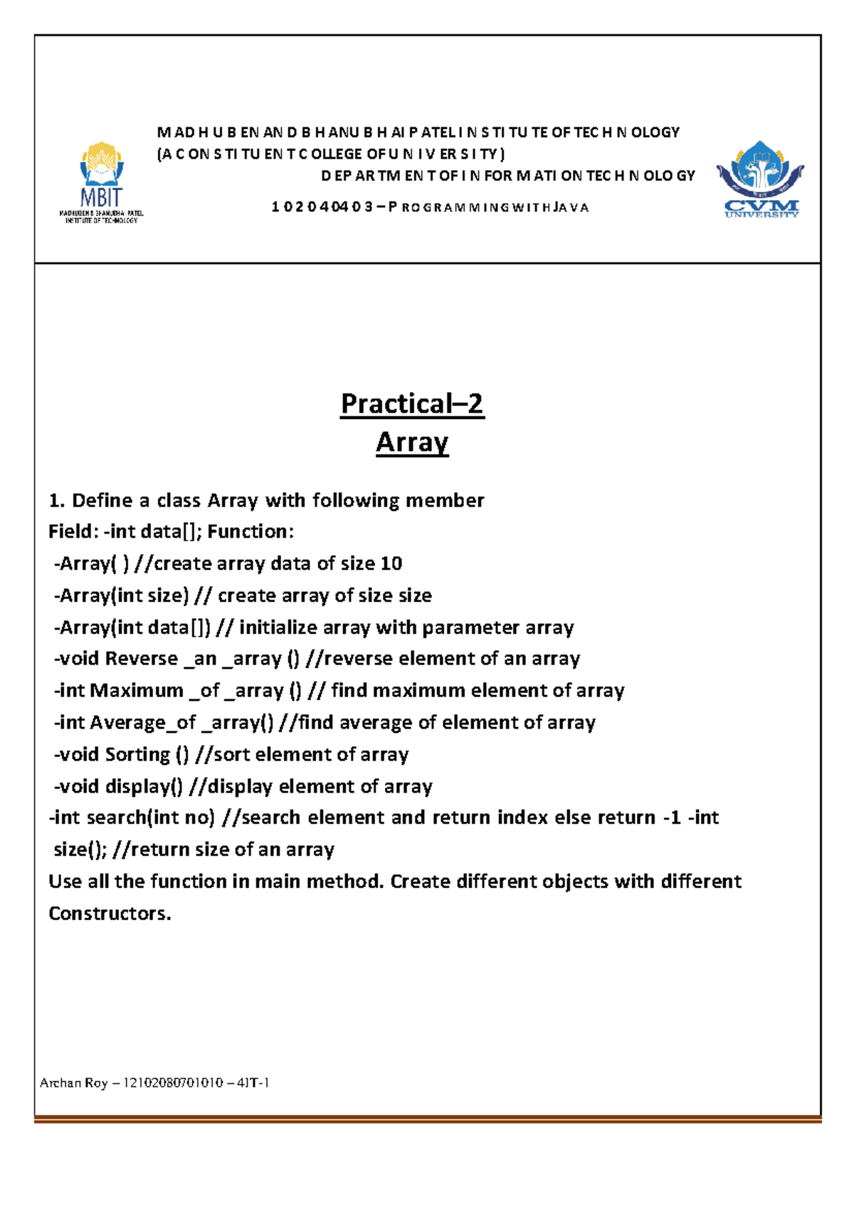 Coa Practical Of Unit 1 - M AD H U B EN AN D B H ANU B H AI P ATEL I N ...