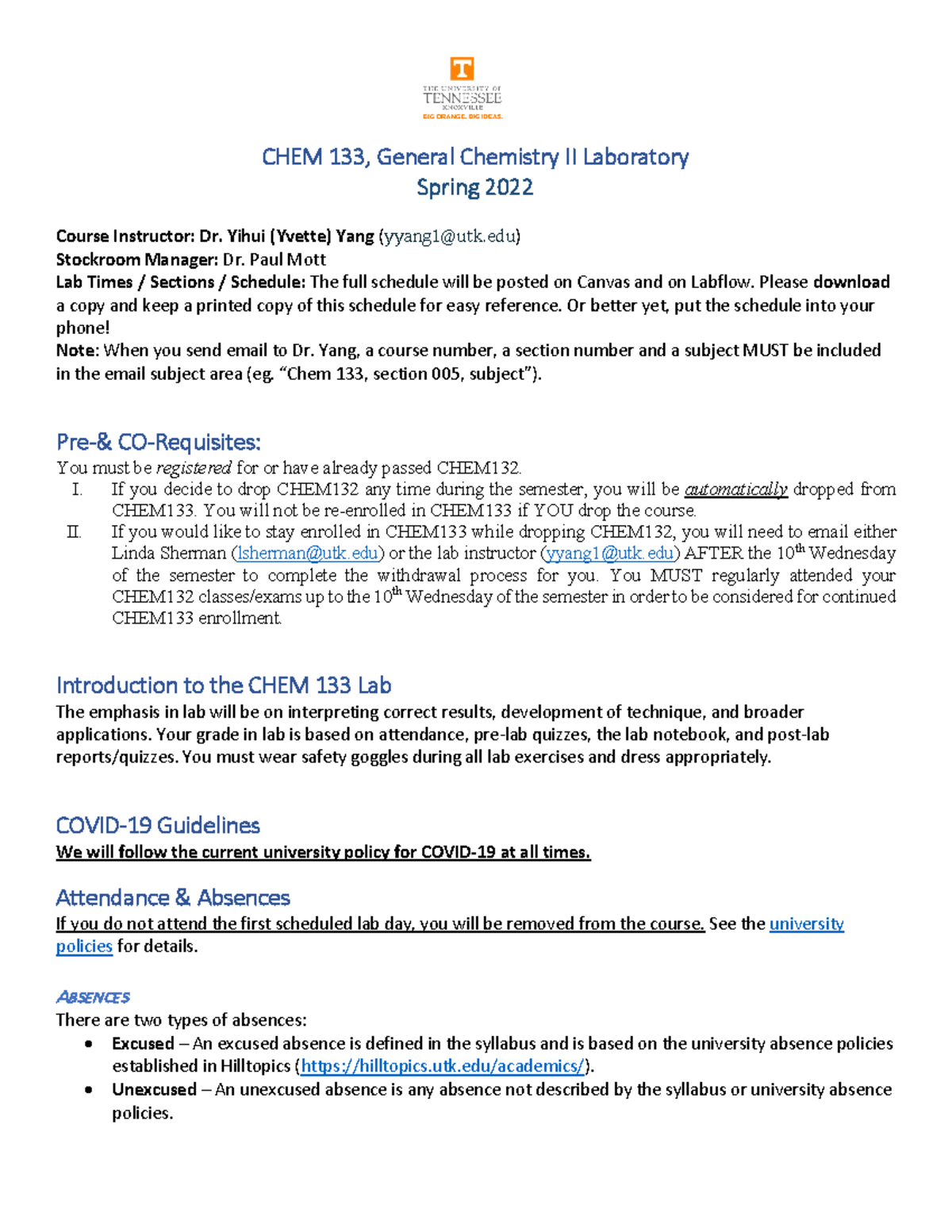 CHEM 133 Syllabus Spring 2022 - CHEM 1 33 , General Chemistry II ...