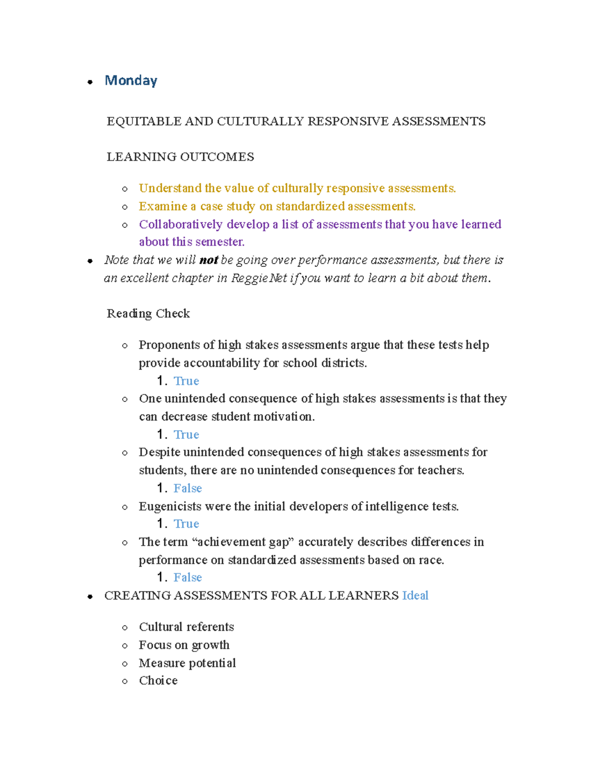 TCH 222 Week 13 Notes from a Reading Endorsement Class about Cultural