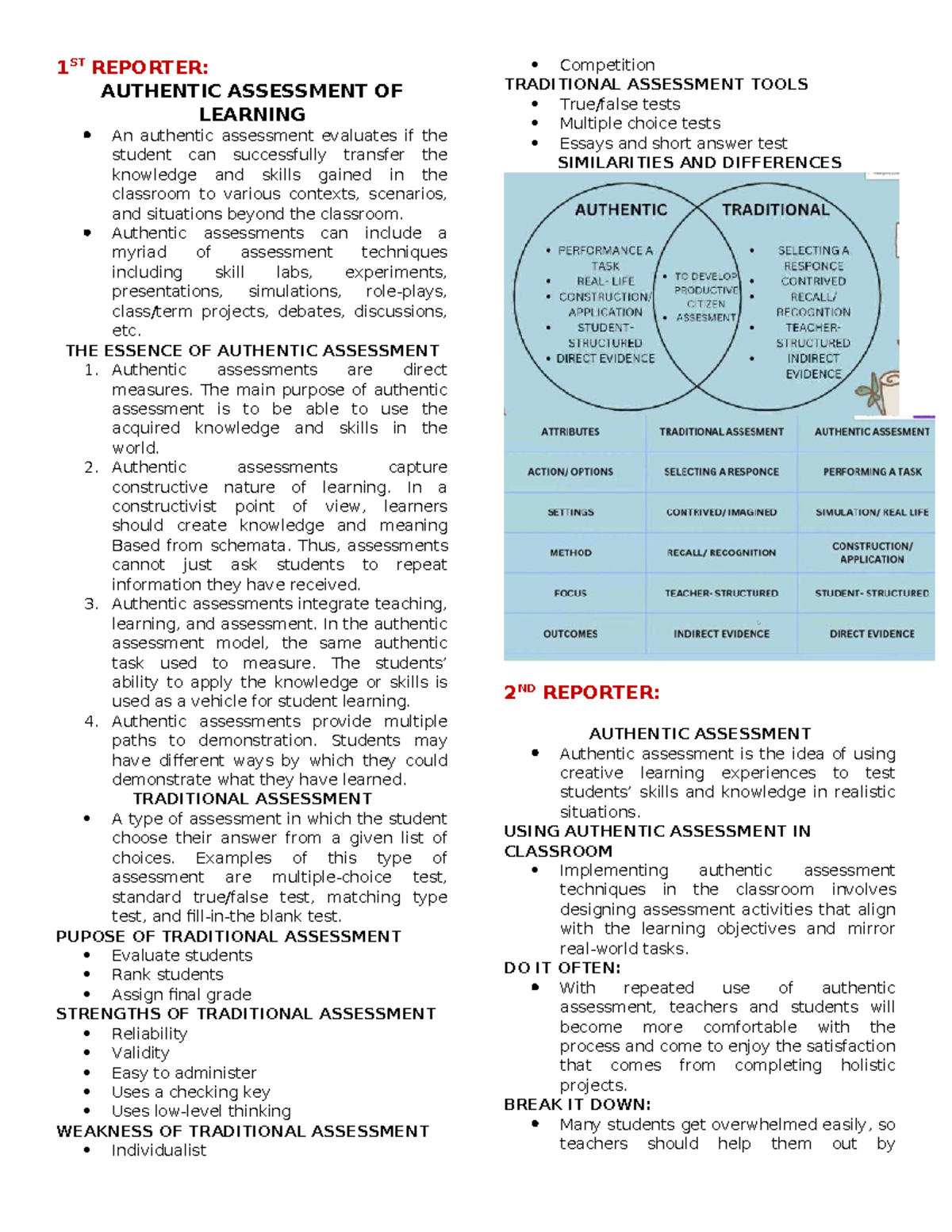 Prelim notes in Ed 6 - 1 ST REPORTER: AUTHENTIC ASSESSMENT OF LEARNING ...