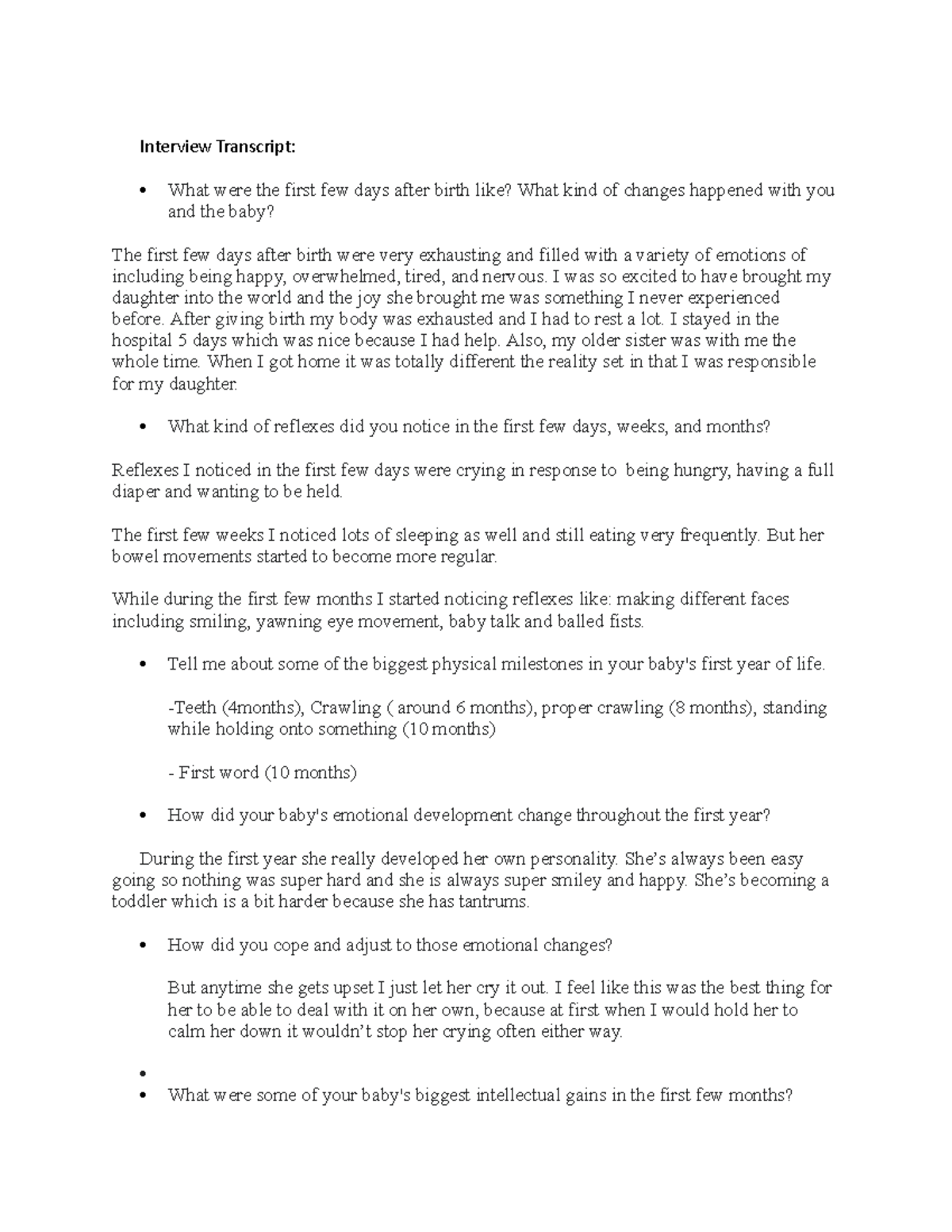 Research Paper - Interview Transcript: What were the first few days ...