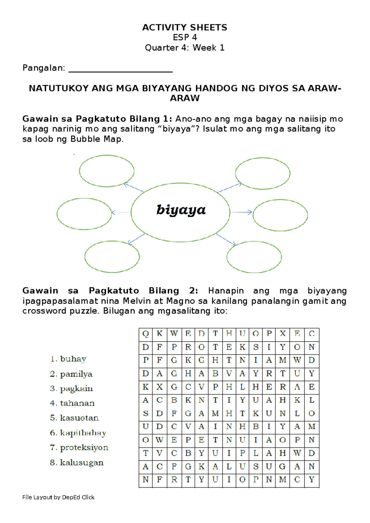 ESP 4 Activity Sheet Q4 w1 - ACTIVITY SHEETS ESP 4 Quarter 4: Week 1 ...