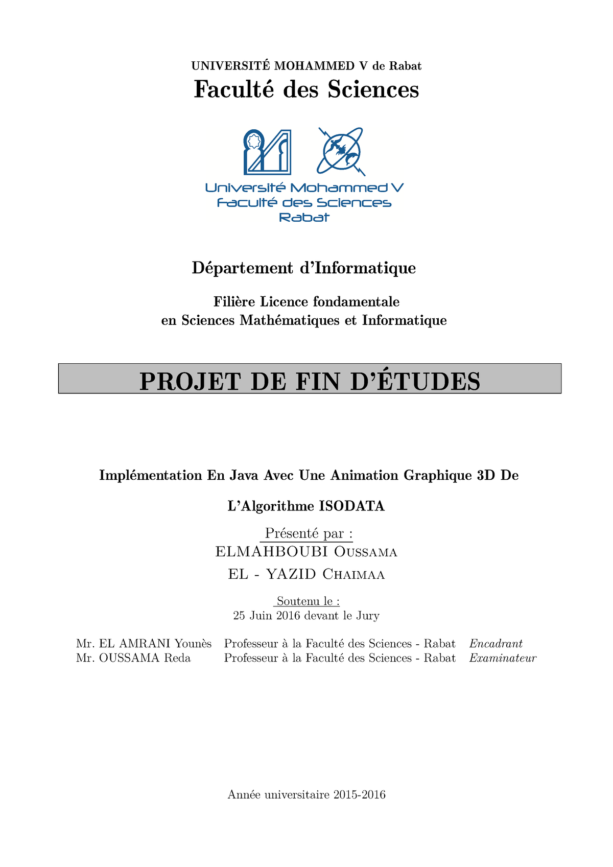 SDIC-PL0274 - PFE CHIMIE - UNIVERSITÉ MOHAMMED V De Rabat Faculté Des ...