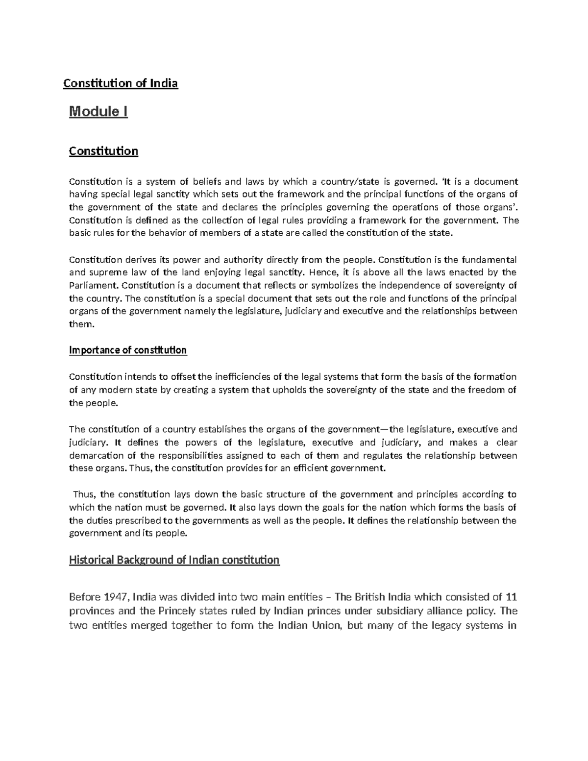 COI M1 - Constitution of india - Constitution of India Module I ...