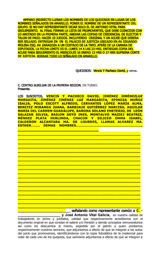 Formato de Amparo-llenar y entregar- Unjcm Issste - AMPARO INDIRECTO LLENAR  LOS NOMBRES DE LOS - Studocu