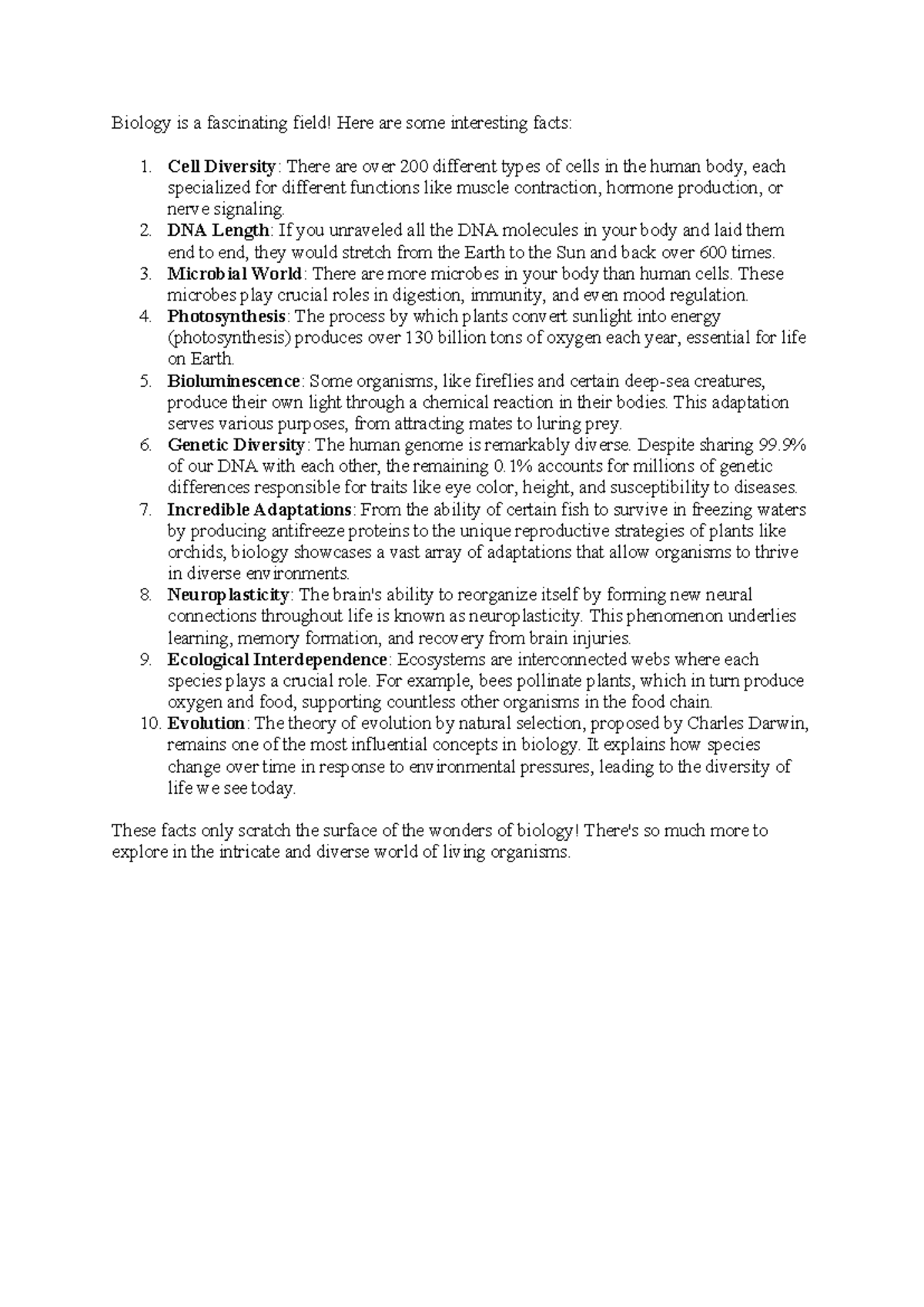 Interesting Facts about Biology - Biology is a fascinating field! Here