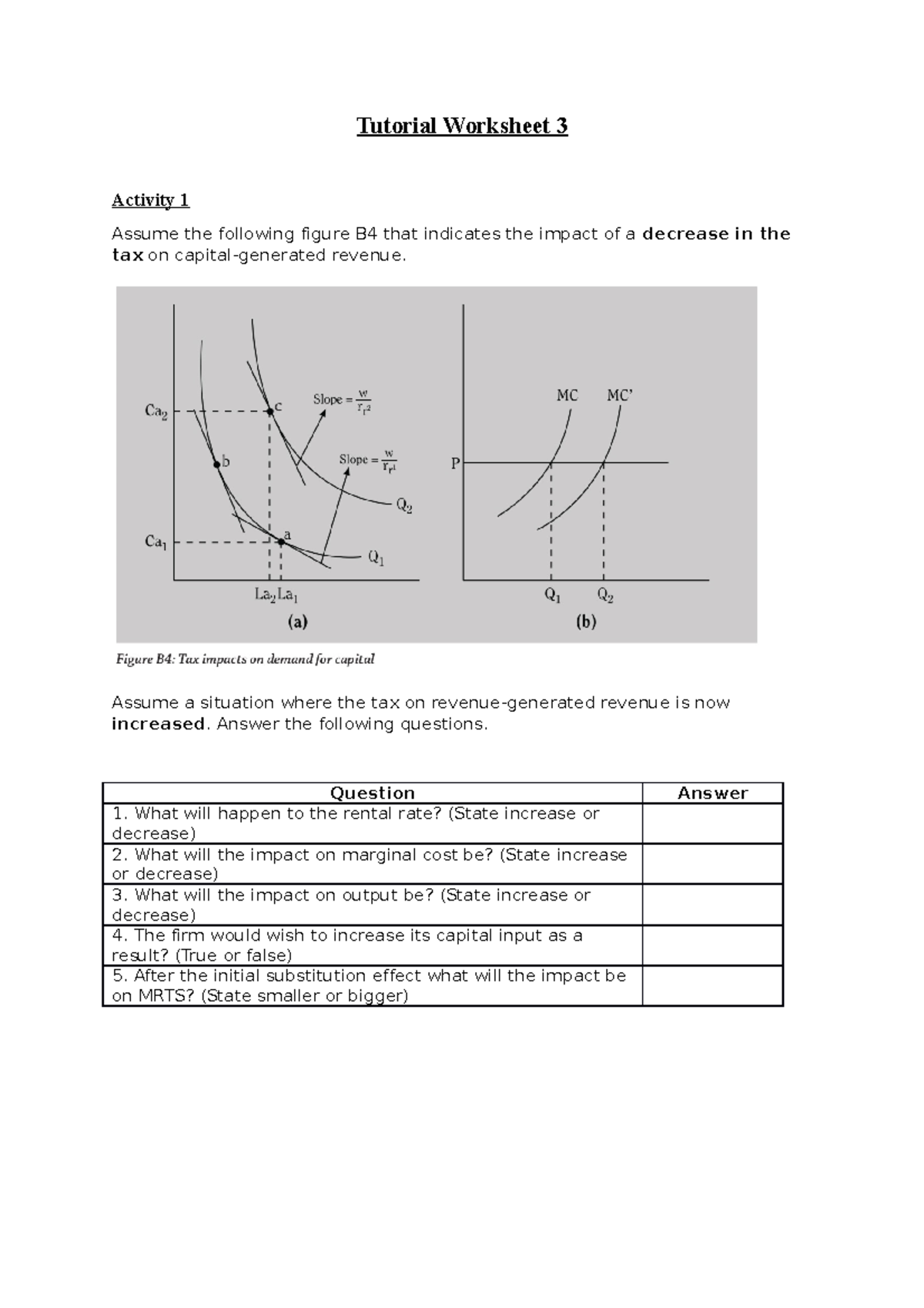 ECO 2B Tutorial Worksheet 3 - Tutorial Worksheet 3 Activity 1 Assume ...