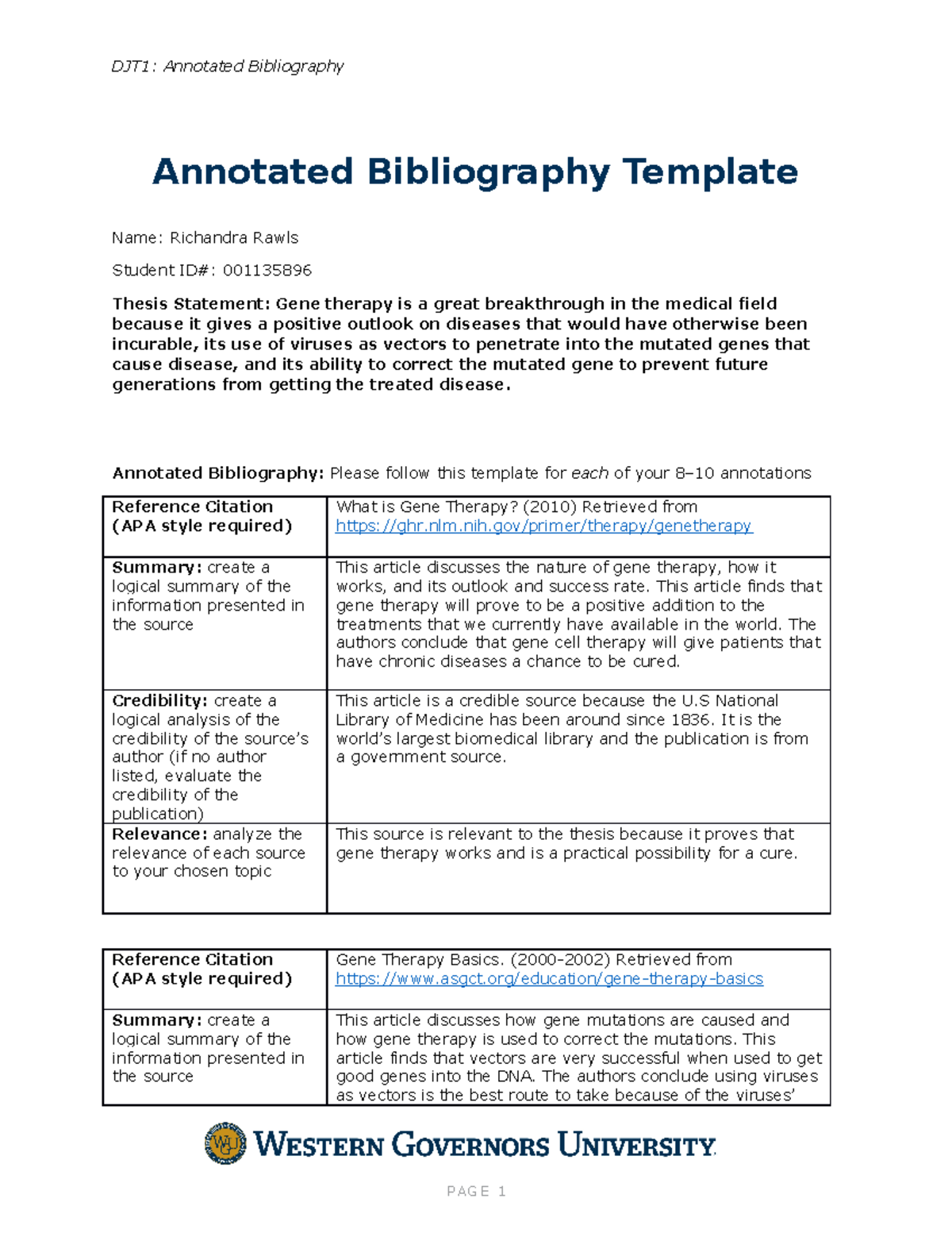 Annotated Bibliography Template - C456 - WGU - StuDocu