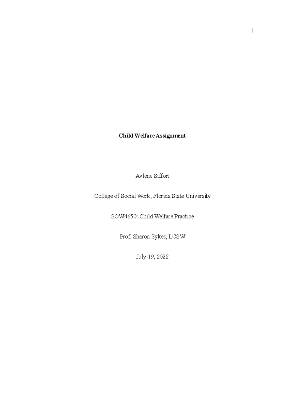 Child Welfare Assignment - Article 2 (Siffort) - Child Welfare ...