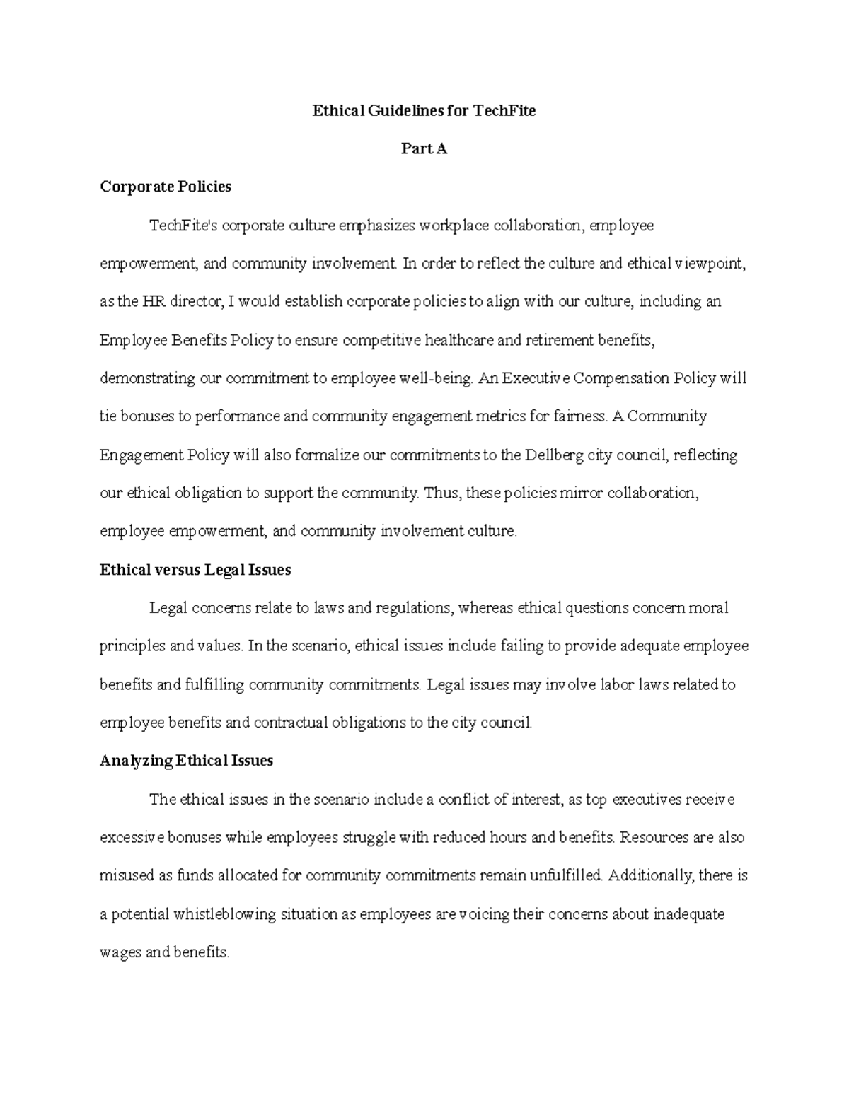 Business Ethics C717 Task 1 Attempt 2 Passed Ethical Guidelines For