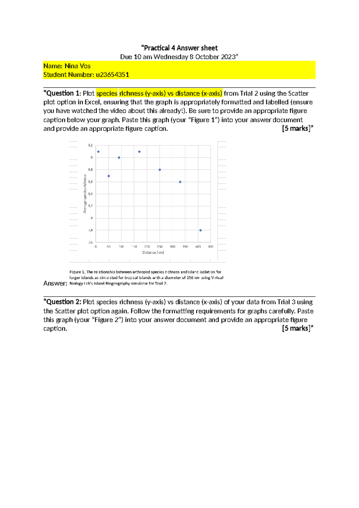 Practical 4 Answer sheet (2023) - “Practical 4 Answer sheet Due 10 am ...