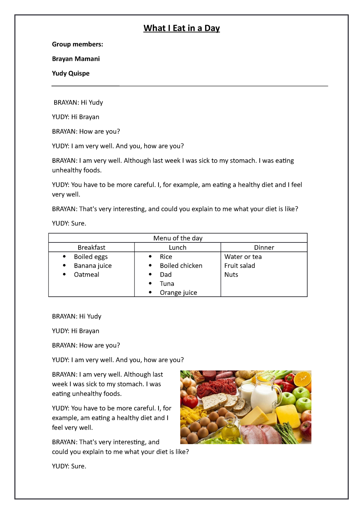 task assignment what i eat in a day