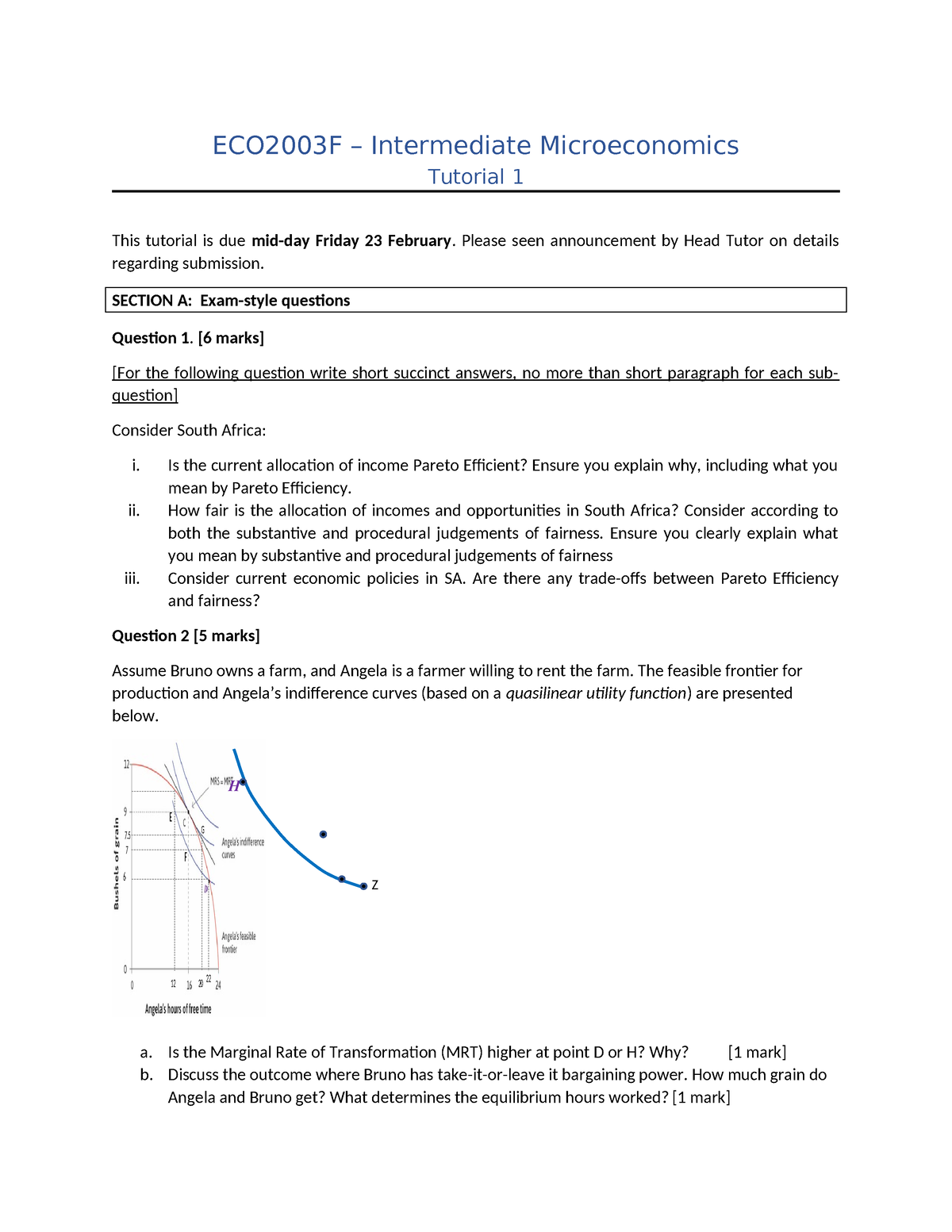 Tutorial 1 Eco2003 F 2024 - ECO2003F – Intermediate Microeconomics ...