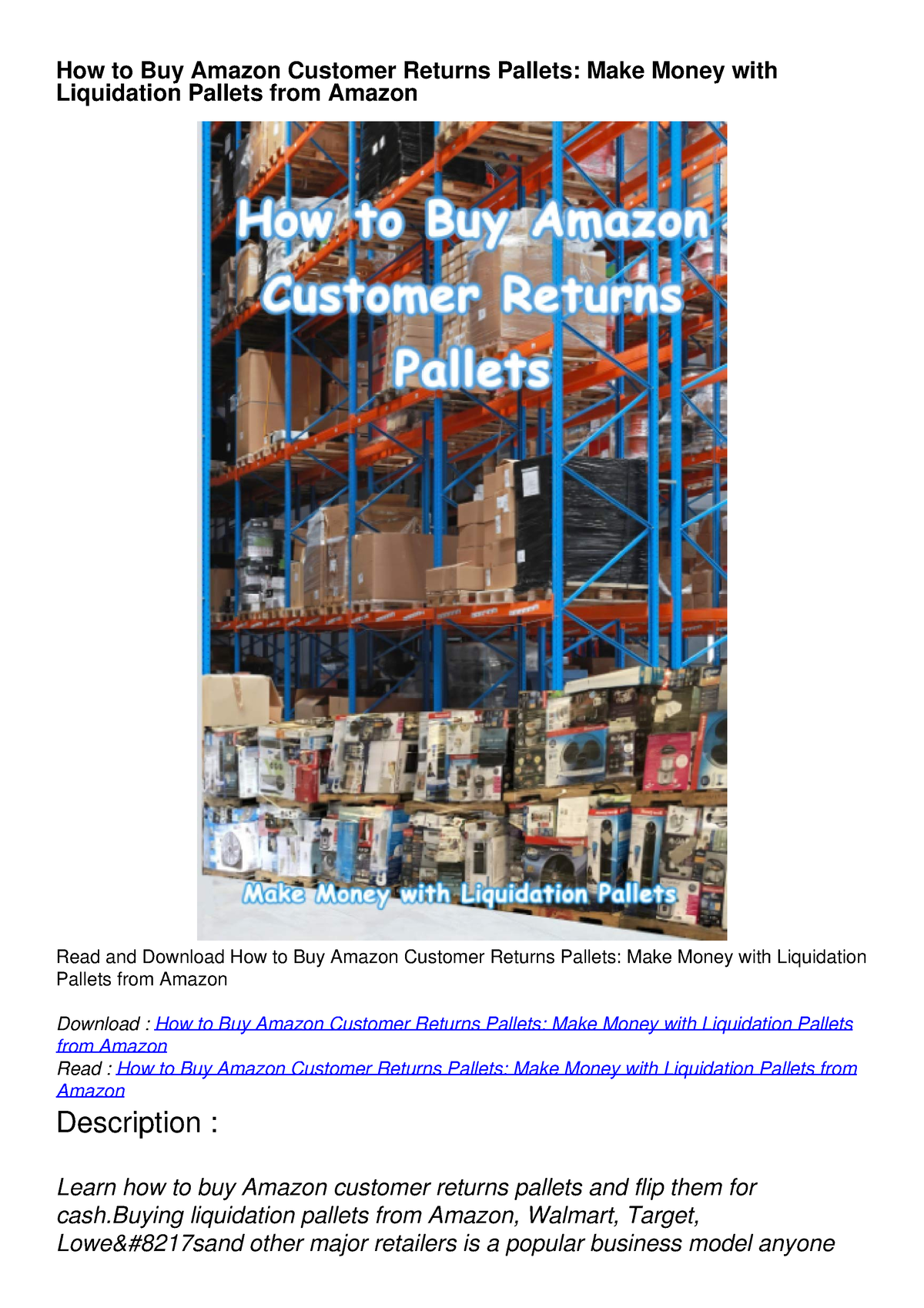 PDF/READ/DOWNLOAD How to Buy Amazon Customer Returns Pallets Make Money with Liquidation