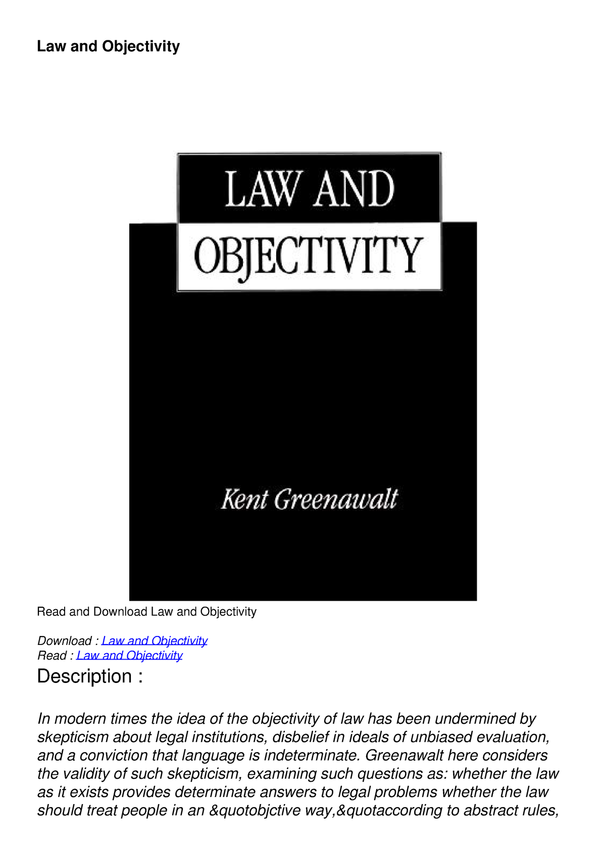 READ Law And Objectivity DOWNLOAD - Law And Objectivity Read And ...