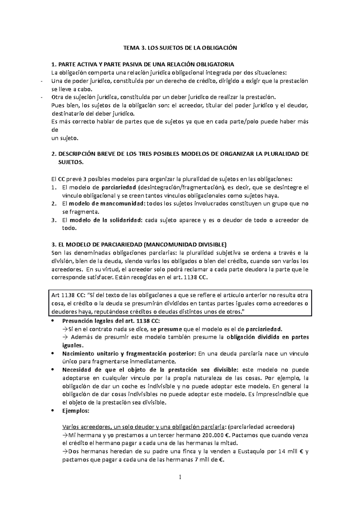 Tema 3 los sujetos de la obligación TEMA 3 LOS SUJETOS DE LA OBLIGACIÓN 1 PARTE ACTIVA Y