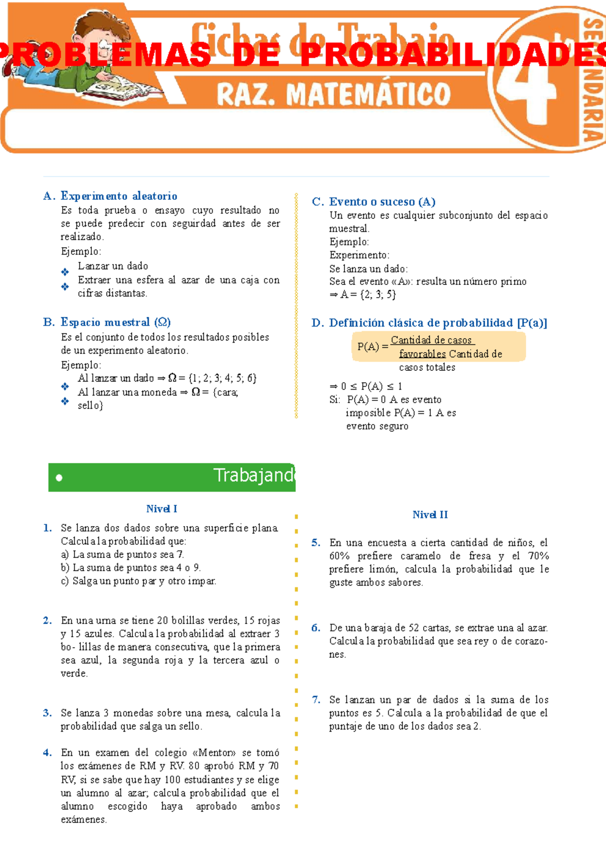 Problemas de Probabilidades para Cuarto Grado de Secundaria - PROBLEMAS ...