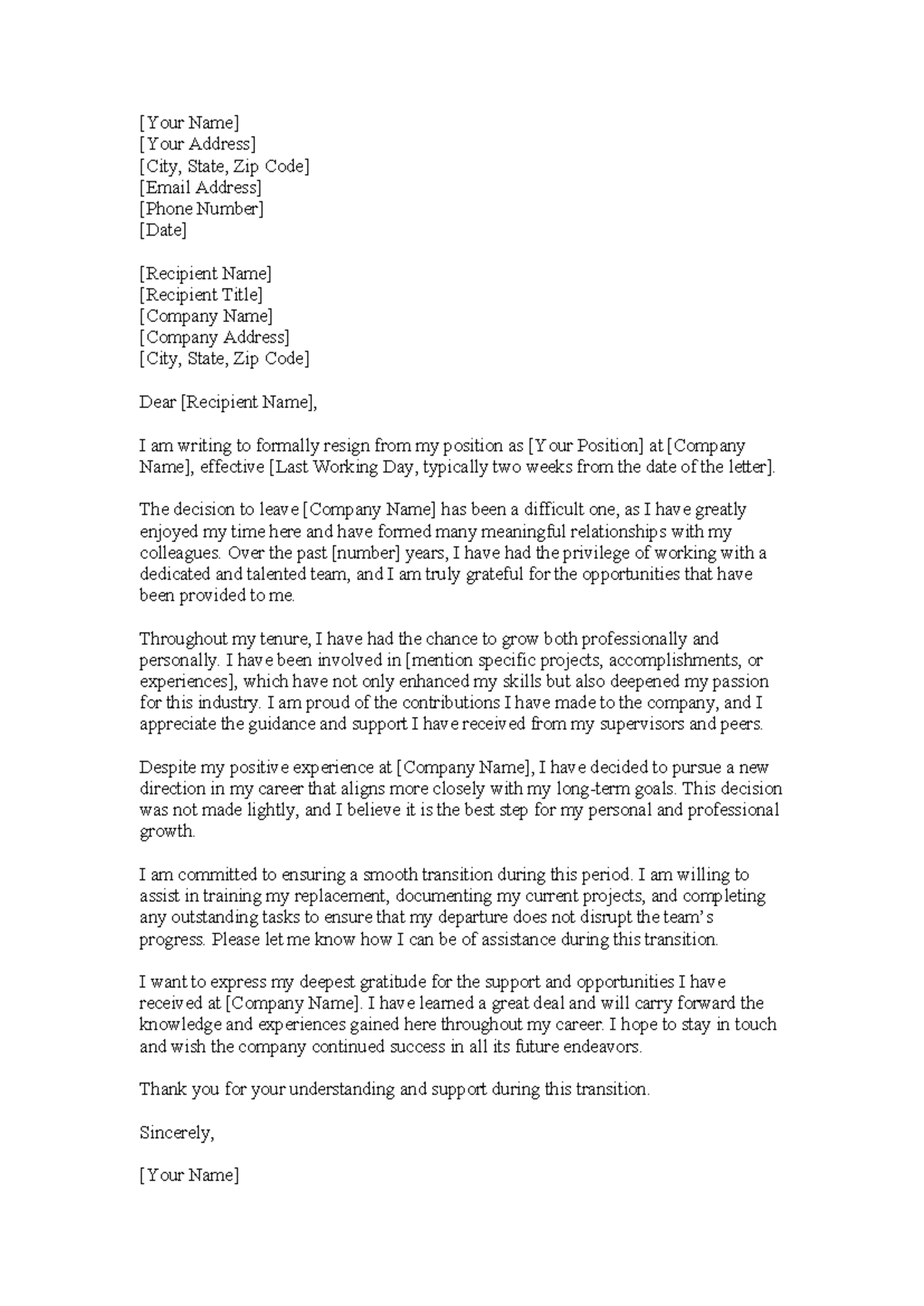 Resignation Letter 2 - [Your Name] [Your Address] [City, State, Zip ...