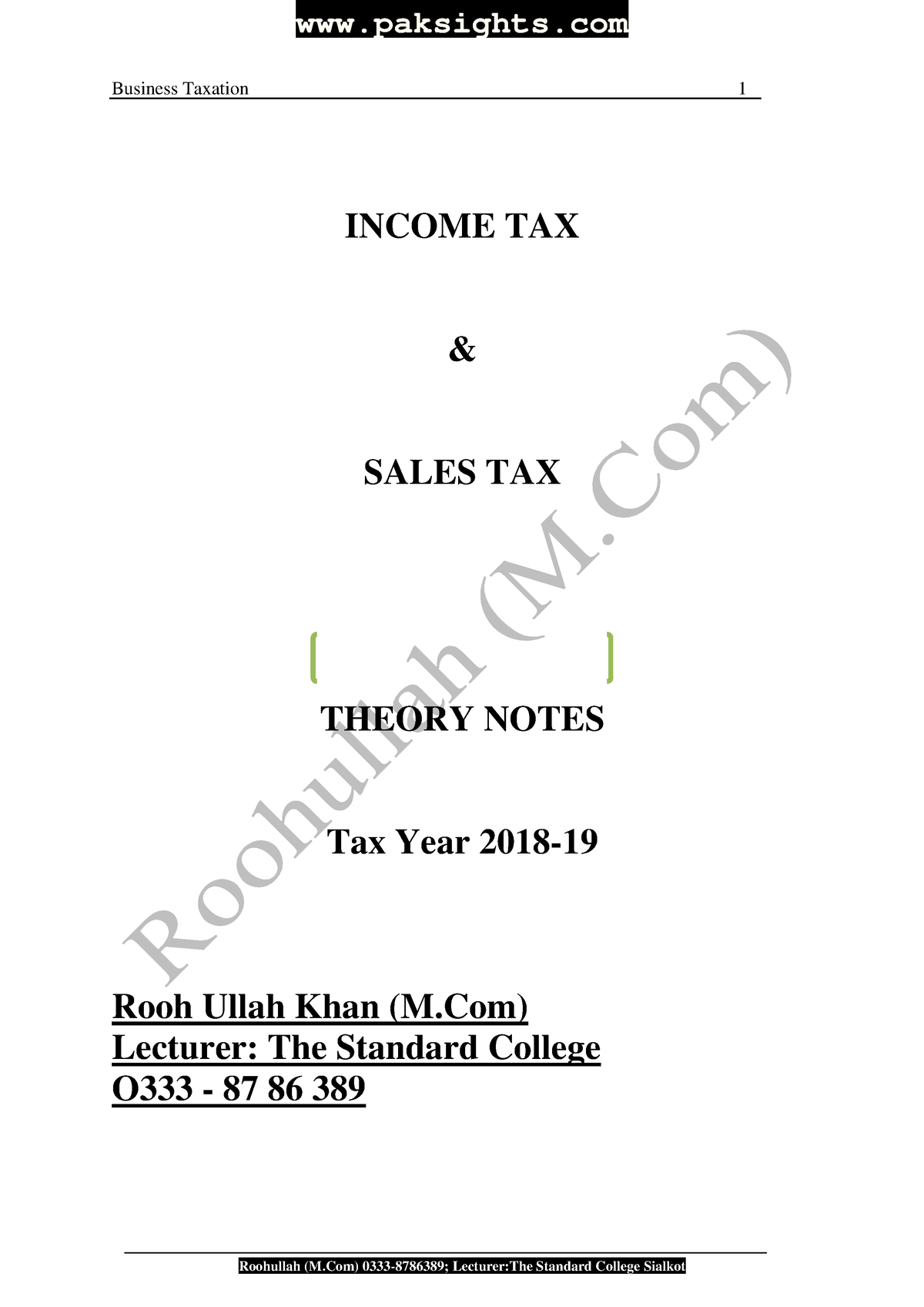 Business Taxation Notes B - Business Taxation 1 INCOME TAX & SALES TAX ...