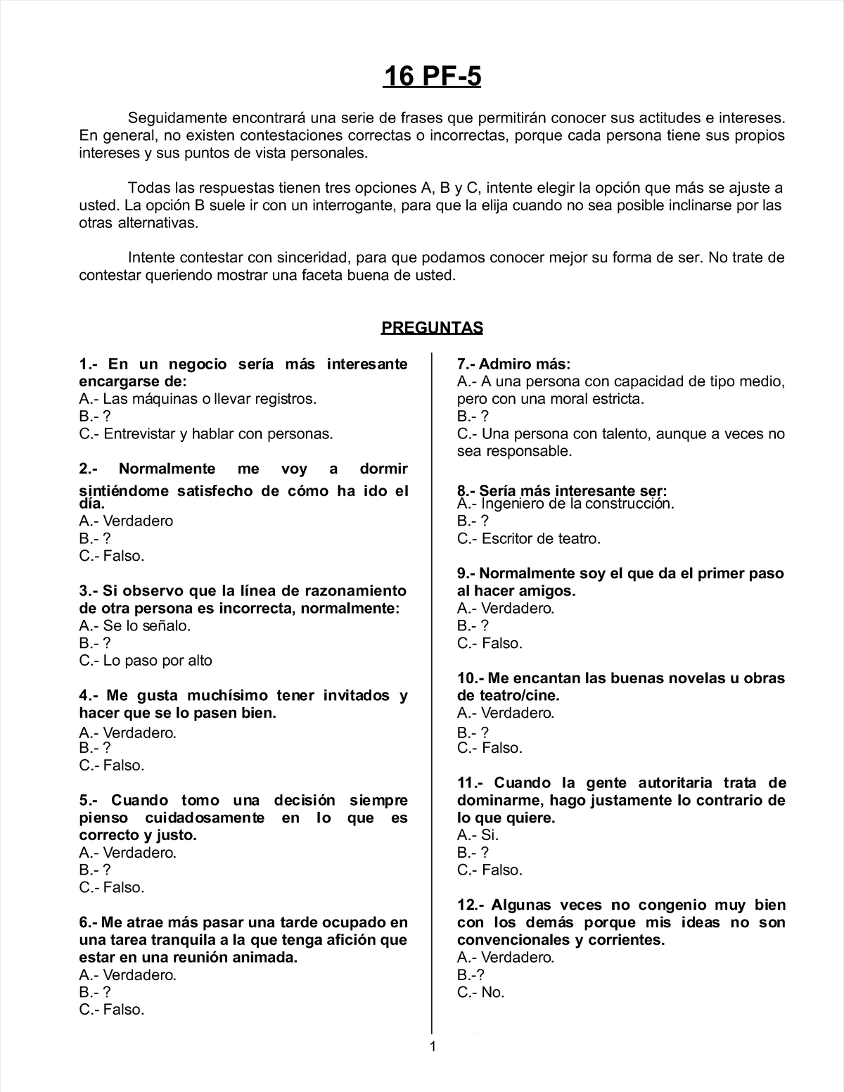 16pf-5 Test - Prueba De Personalidad 16pf-5 Para Aplicar. - 16 PF-516 ...