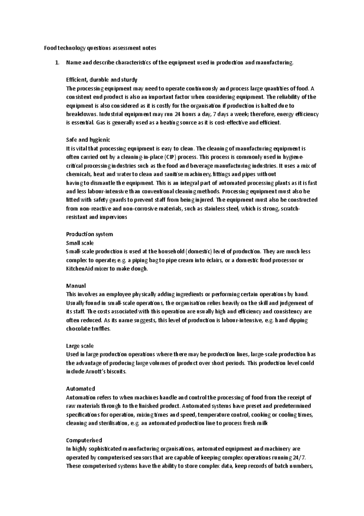 Food technology questions assessment notes term 1 - Studocu