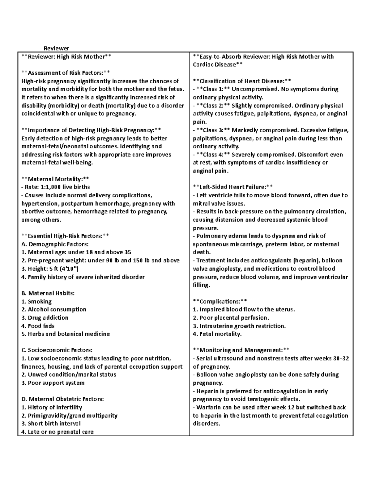High Risk Mother - Reviewer Reviewer: High Risk Mother Assessment of ...