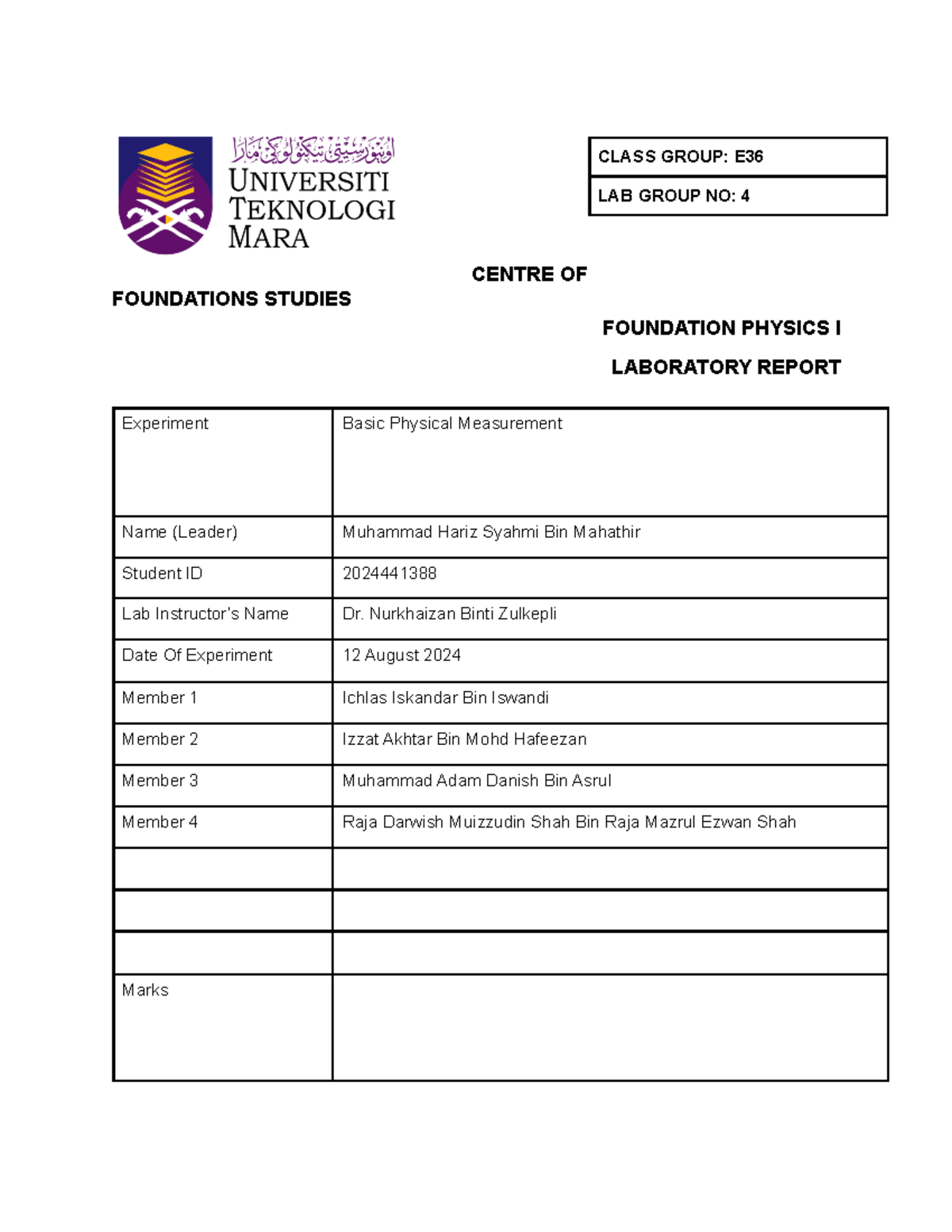 Izzat Akhtar LAB Repoprt - CENTRE OF FOUNDATIONS STUDIES FOUNDATION ...