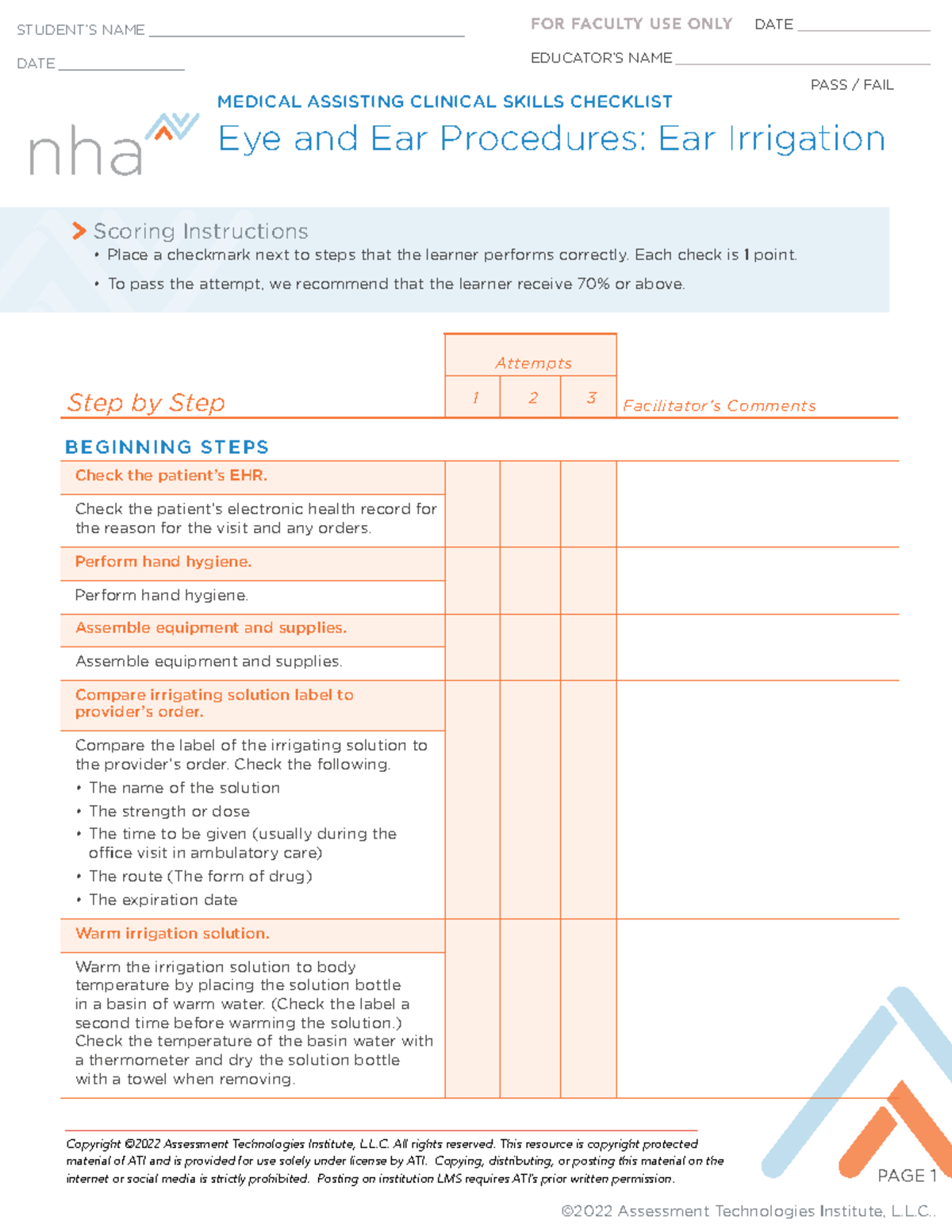 Nha Eye and Ear Procedures Ear irrigation checklist 2 - PAGE 1 ...