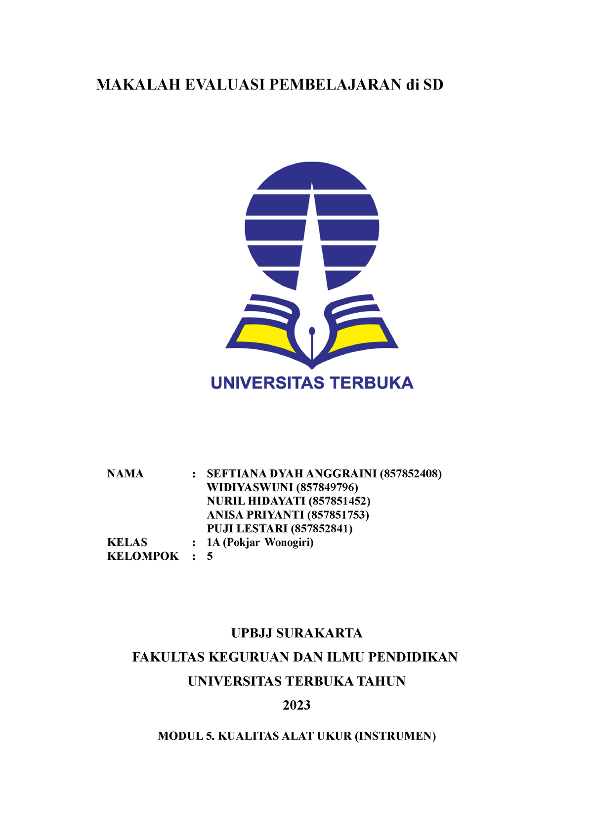 Makalah Modul 5 Evaluasi Pembelajaran - MAKALAH EVALUASI PEMBELAJARAN ...