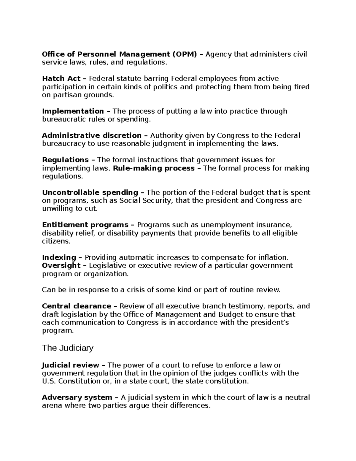 AP GOV Vocab 2 - Office of Personnel Management (OPM) – Agency that ...
