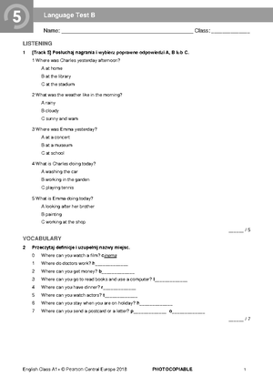 Brainly 6 Unit1 Test B - Sprawdzian Unit 1 - 1 Wpisz Brakujące Nazwy ...