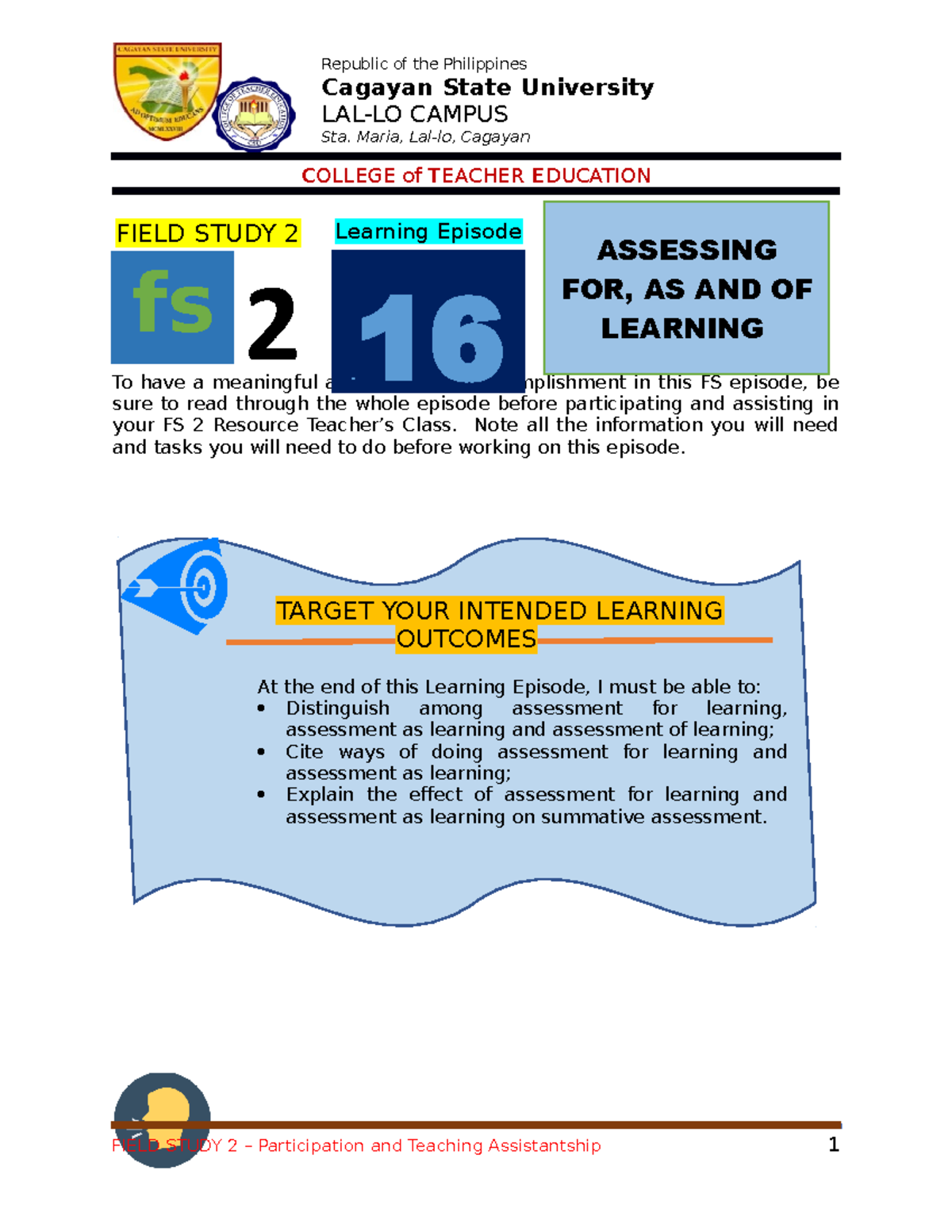 Field Study 2 Episode 16 Cagayan State University LALLO CAMPUS Sta