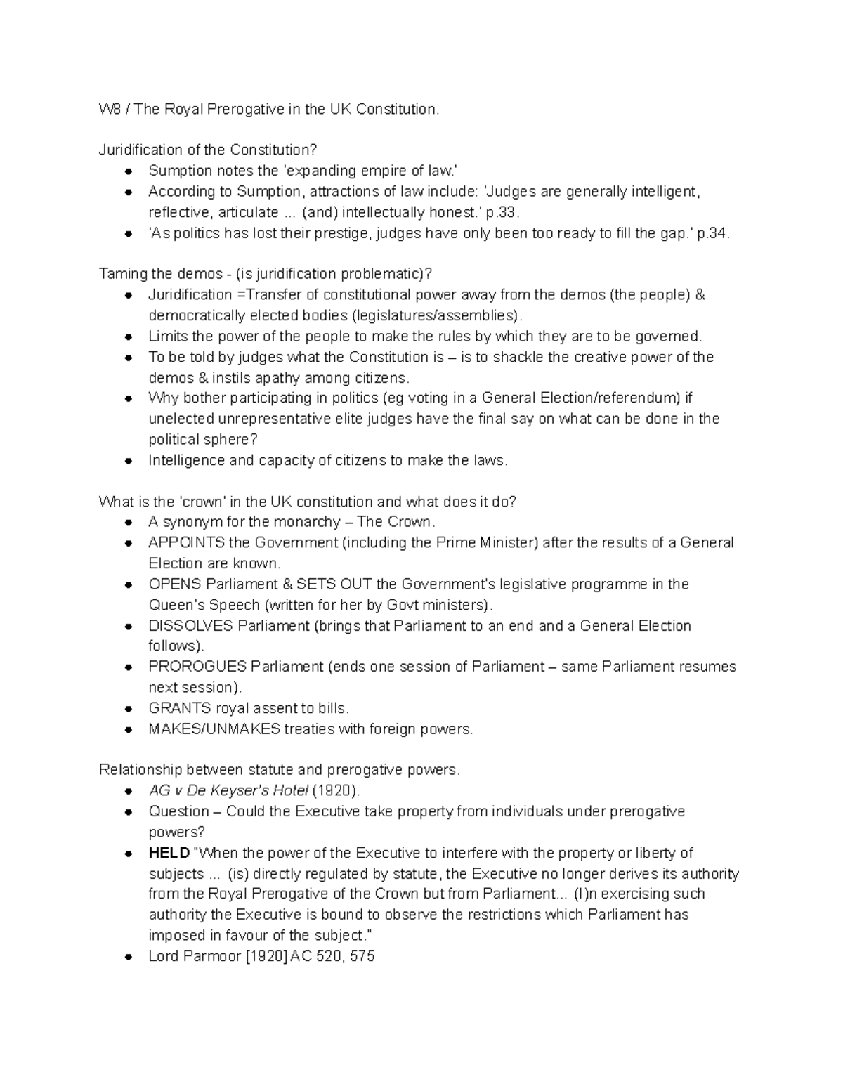 W8 The Royal Prerogative in the UK Constitution - Juridification of the ...