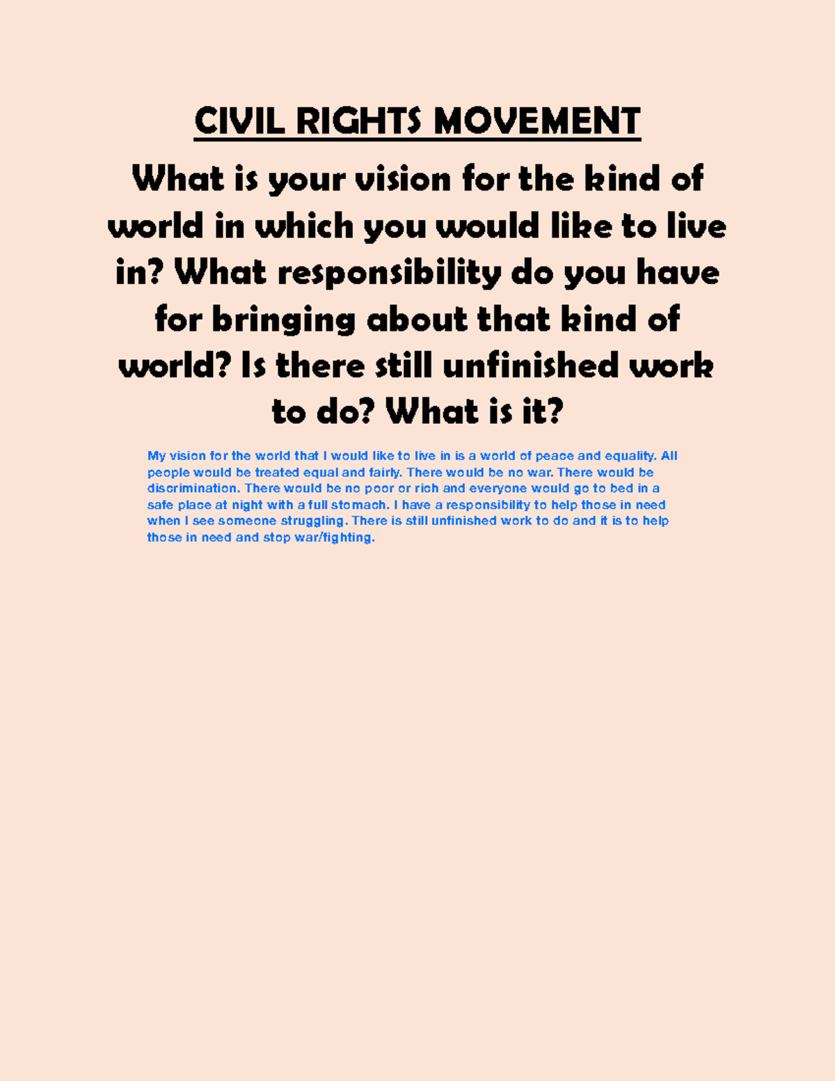 Civil Rights Movement CTQ - CIVIL RIGHTS MOVEMENT What is your vision ...