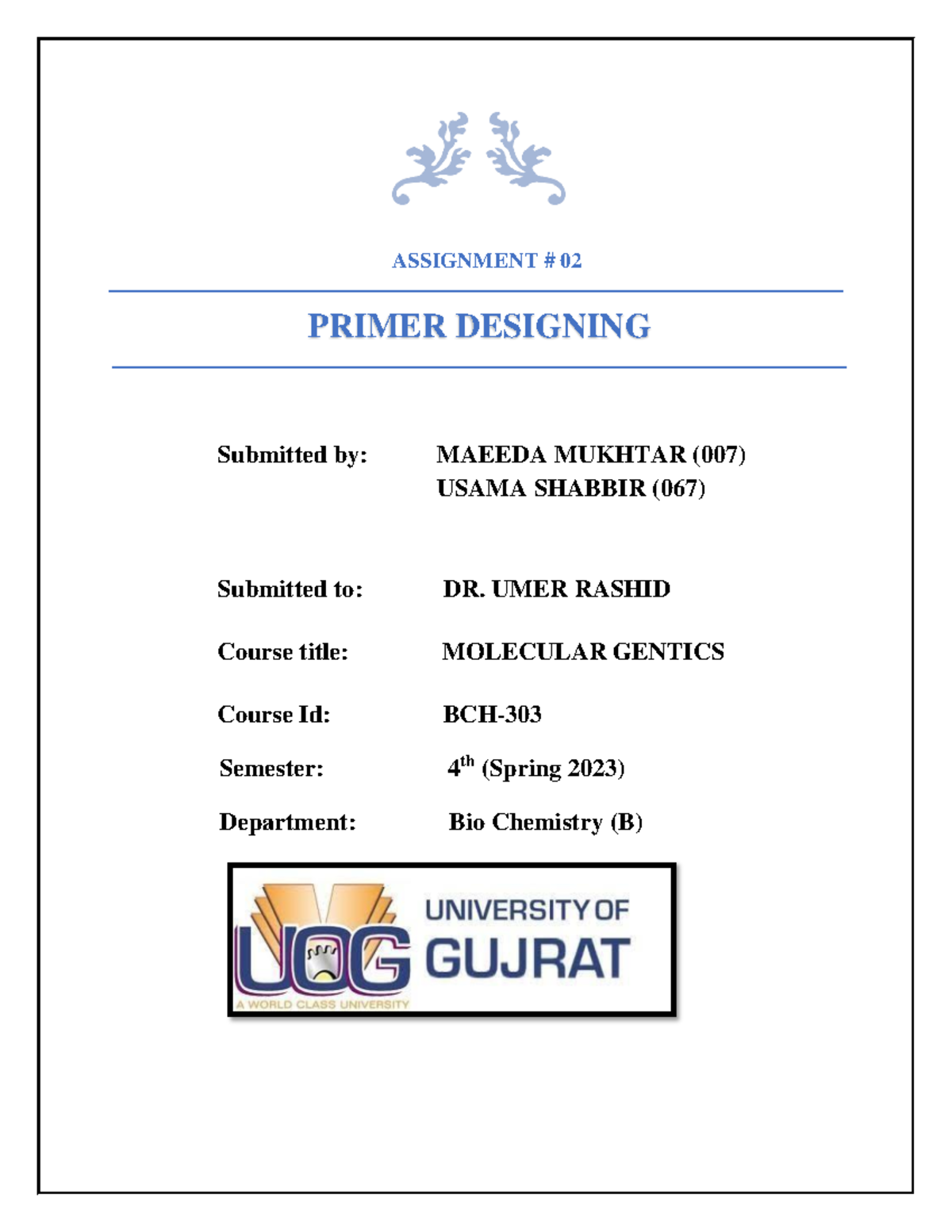 Primer designing Nothing ASSIGNMENT 02 PRIMER DESIGNING Submitted
