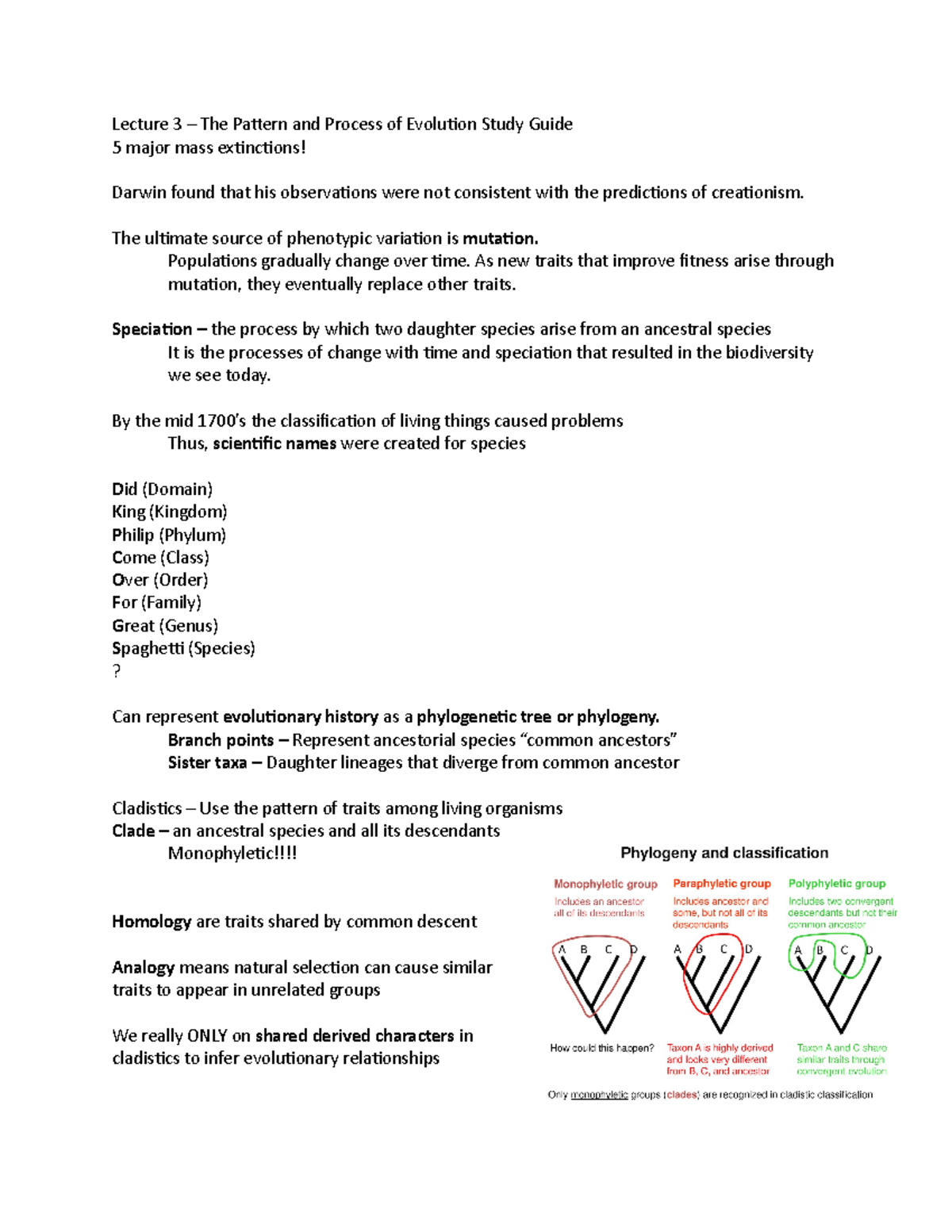 Lecture 3 Study Guide - Lecture 3 – The Pattern and Process of ...