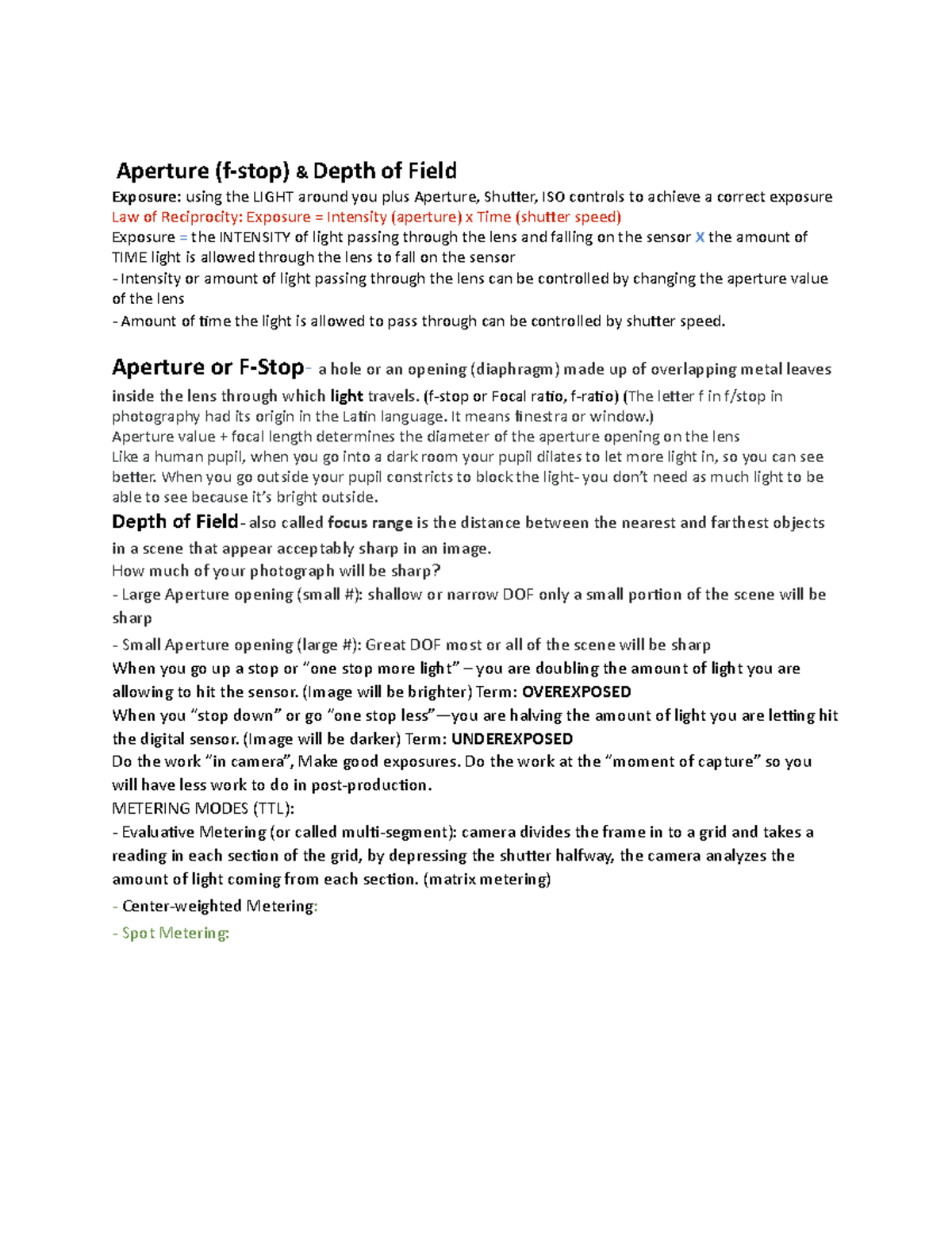 ARS 250 Aperture - Aperture (f-stop) & Depth of Field Exposure : using ...
