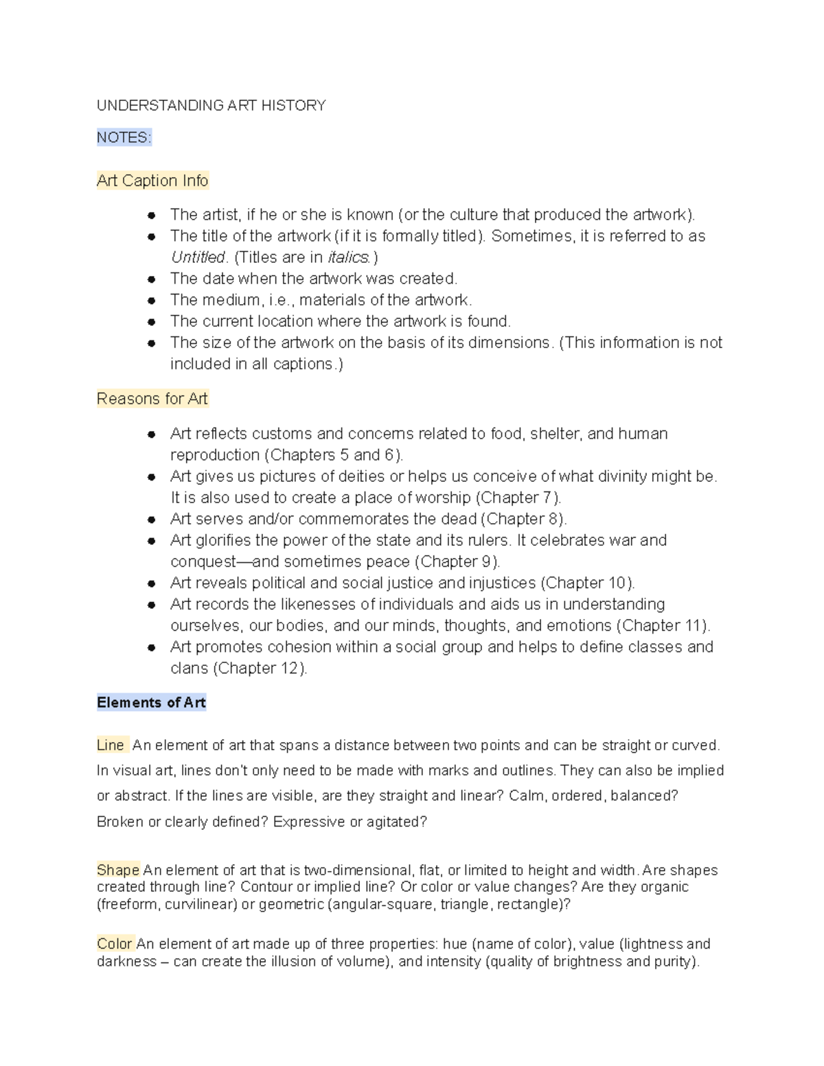 ART History 2022 notes pdf UNDERSTANDING ART HISTORY NOTES Art