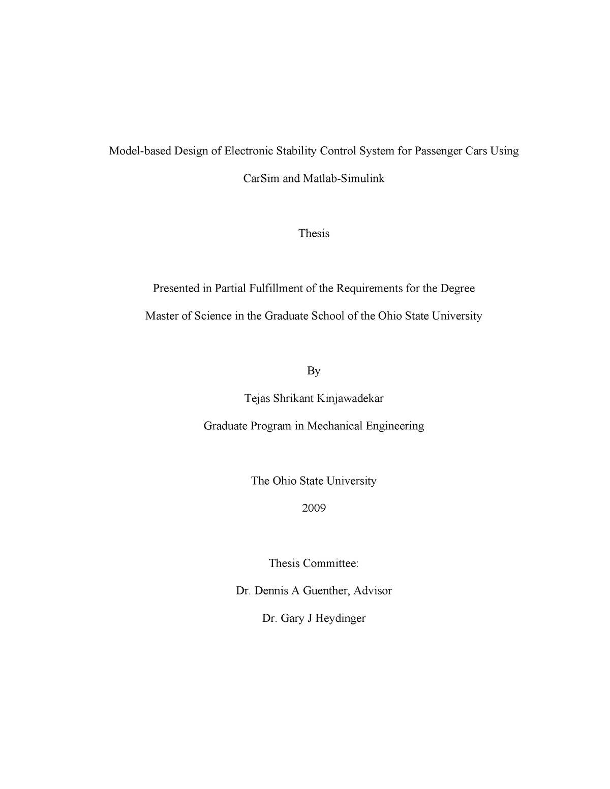 Model-based Designof Electronic Stability Control Systemfor Passenger ...